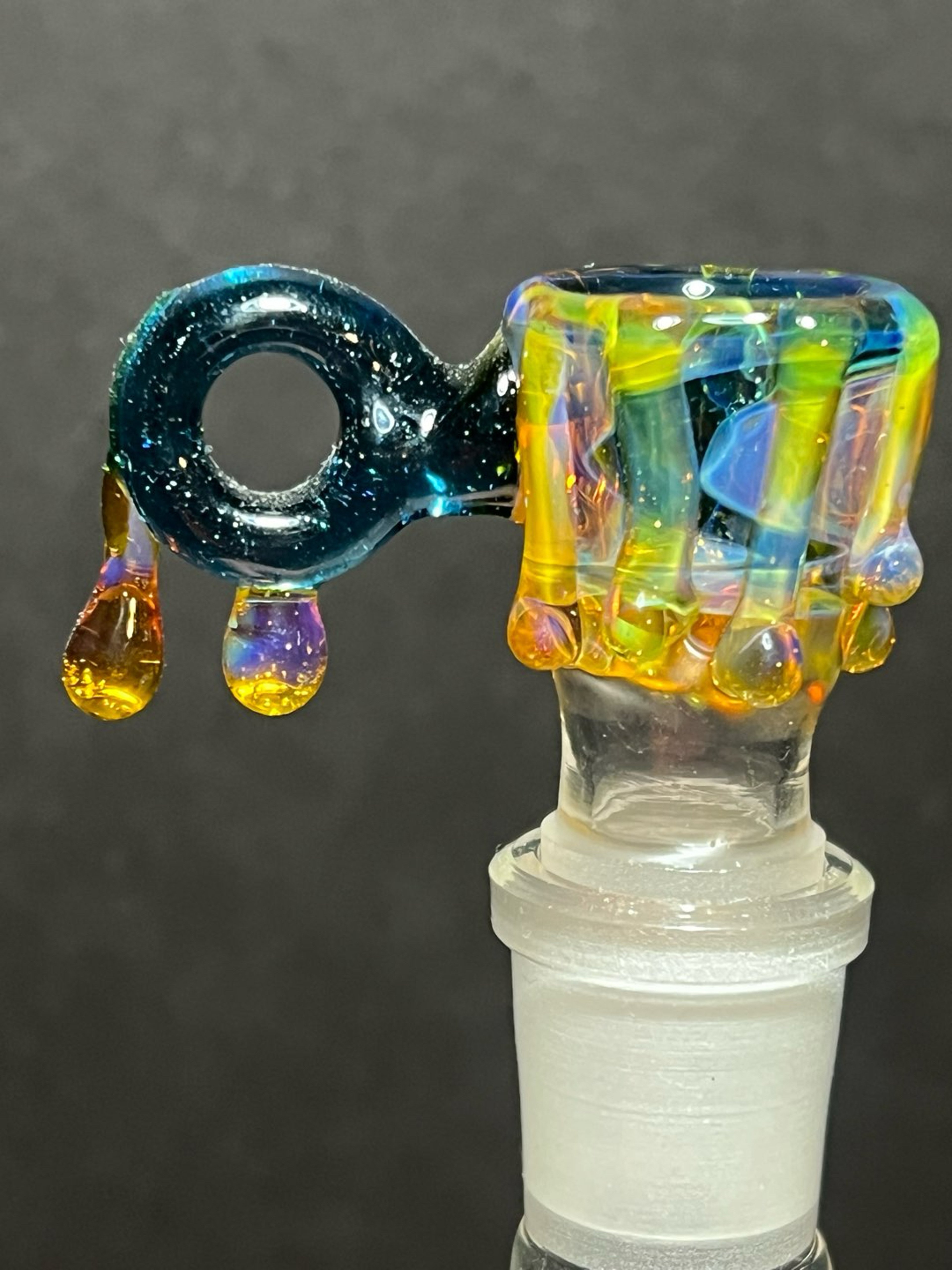 Preview pic of DZ Glass 18mm 4 Hole Slide NS Yellow and Blue Stardust