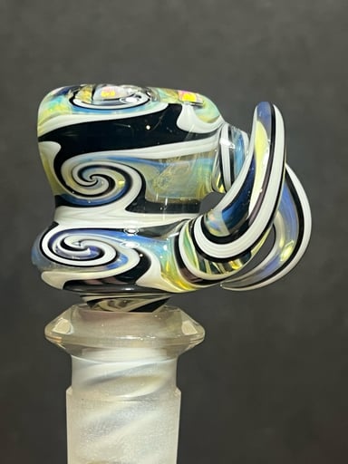 Preview pic of Glass Munky NS Yellow Black White Opal Crown 14mm Single hole slide