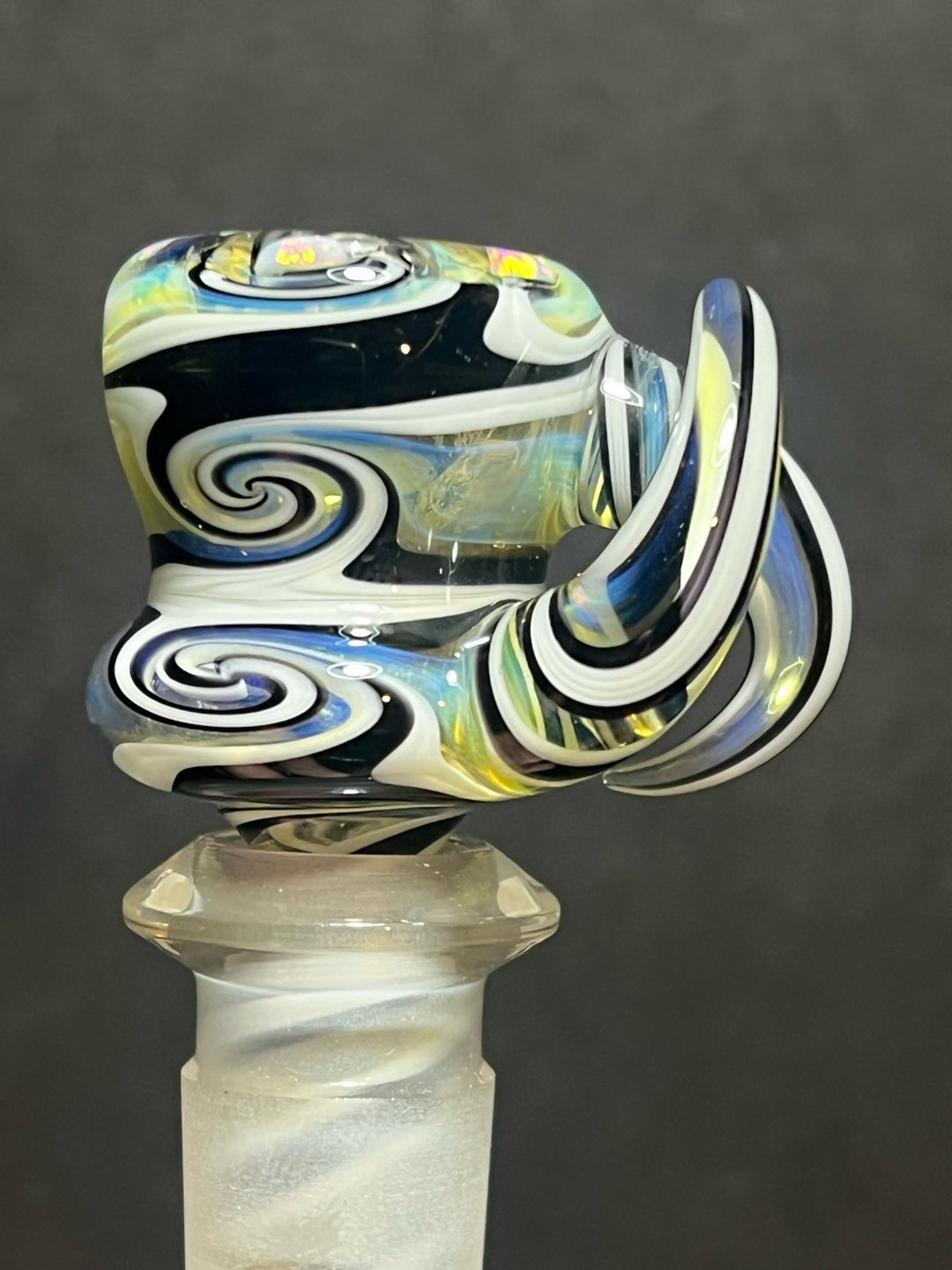 Preview pic of Glass Munky NS Yellow Black White Opal Crown 14mm Single hole slide