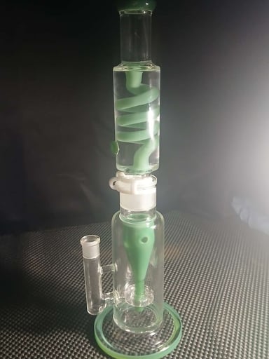 Preview pic of 2 piece glycerin straight shooter  bong with white clip attachment