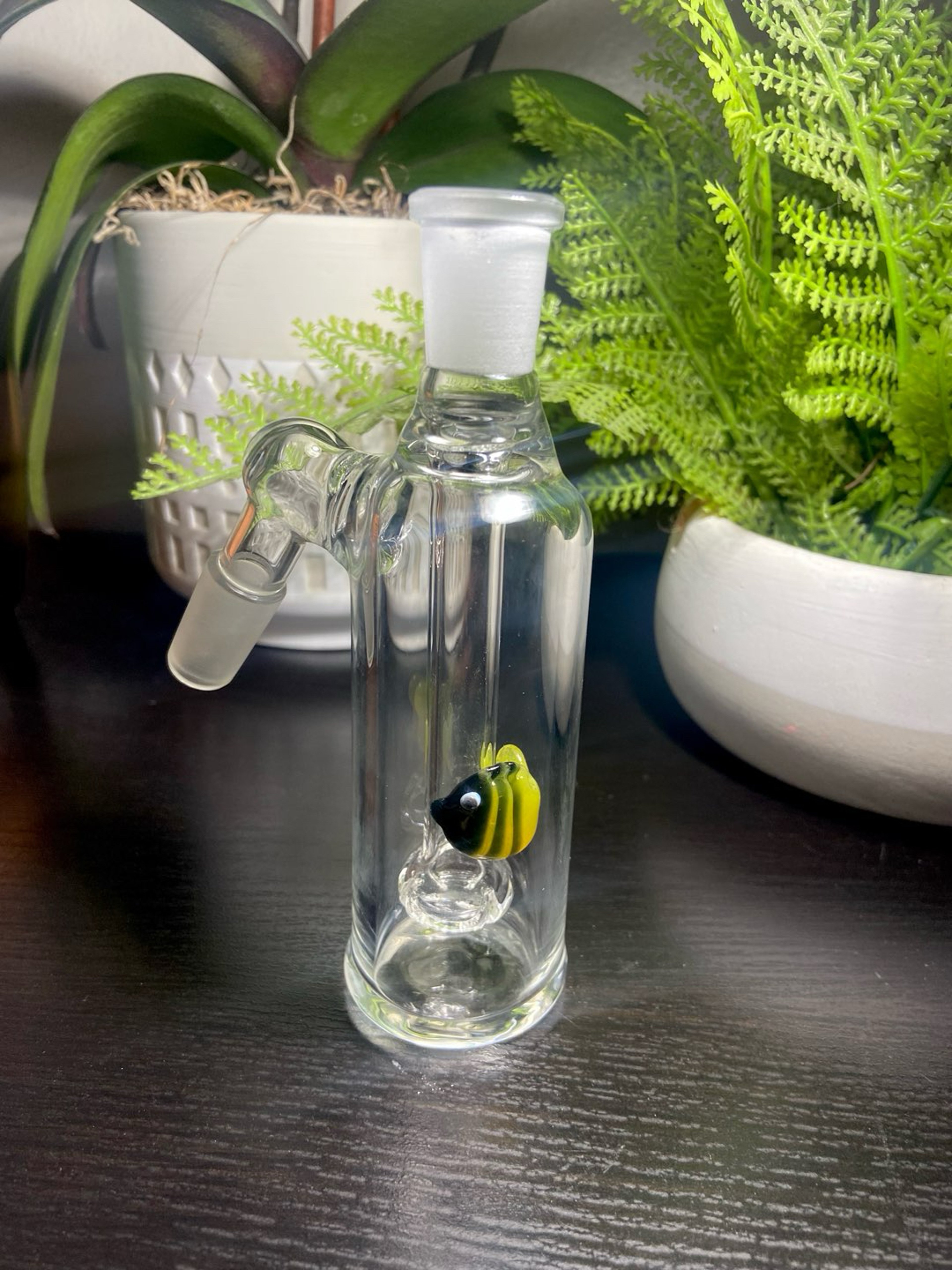 Preview pic of 14mm Shower Head Glass Ash Catcher 45 degree (yellow Fish).Thick Glass.