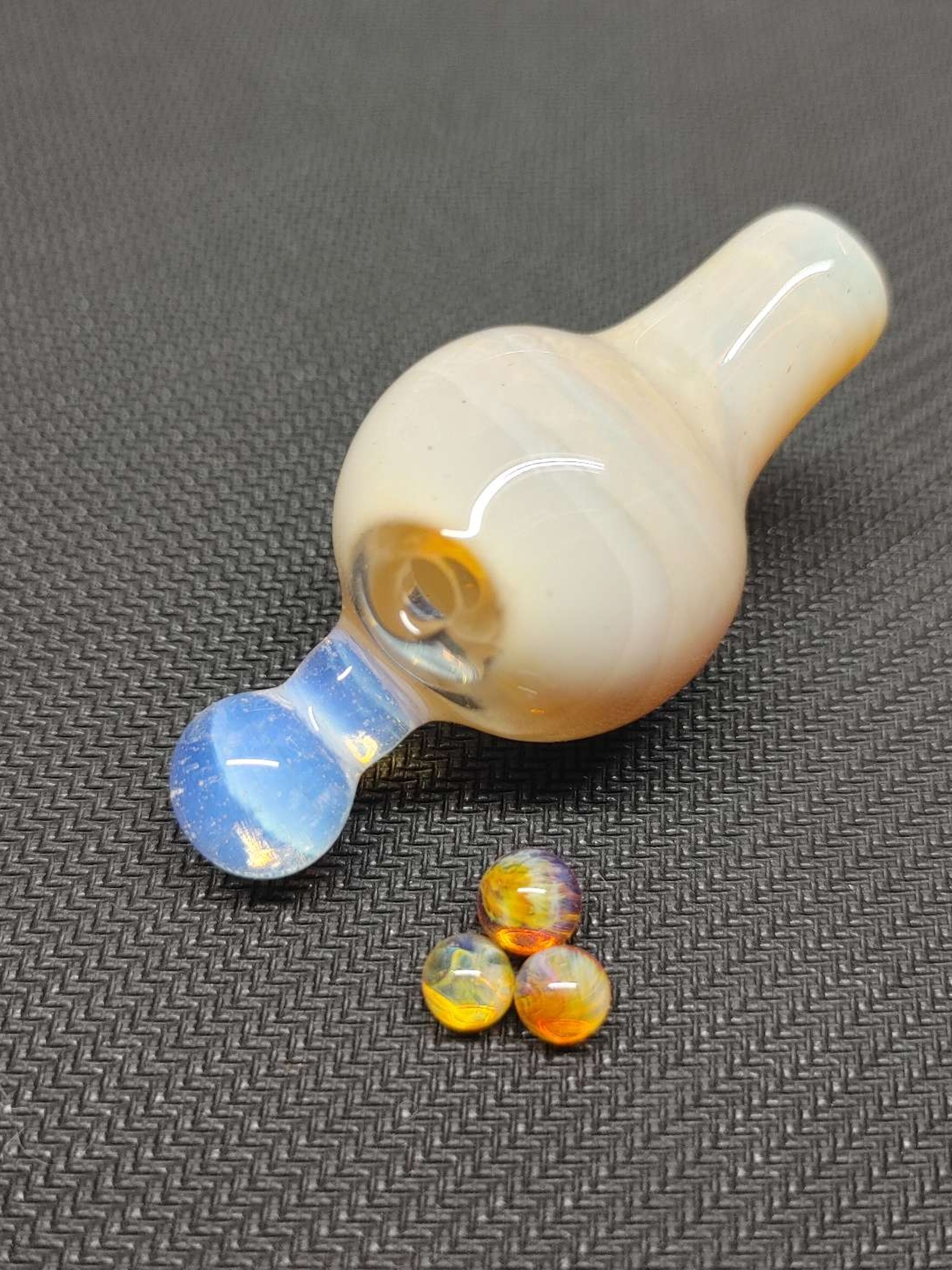 Preview pic of Fumed Carb Cap with Color Accents and a Set of Terp Pearls!