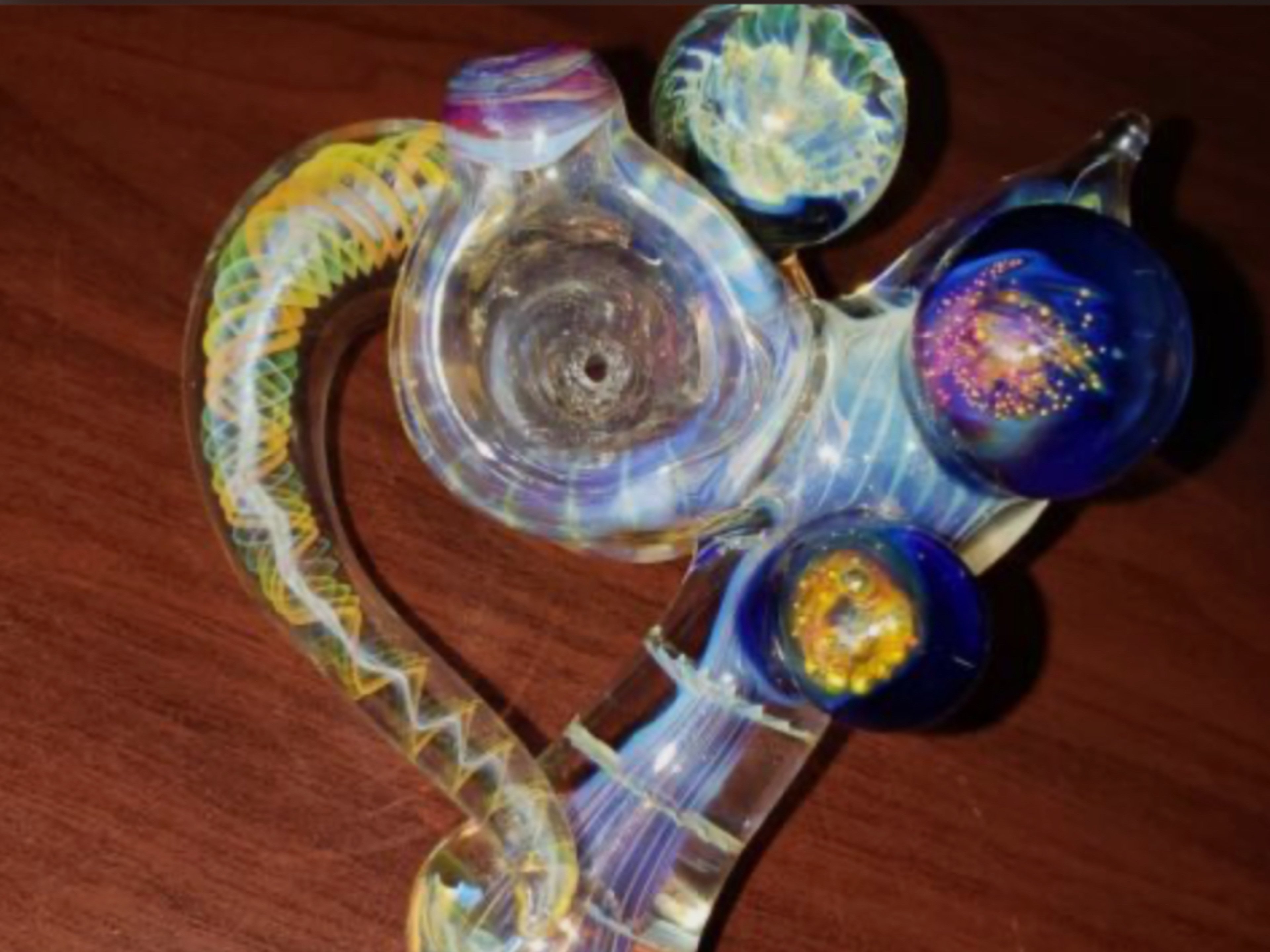 Preview pic of Heady Glass Side Car Pipe Gold & Silver Fumed Borosilicate Glass Ethan Lesch