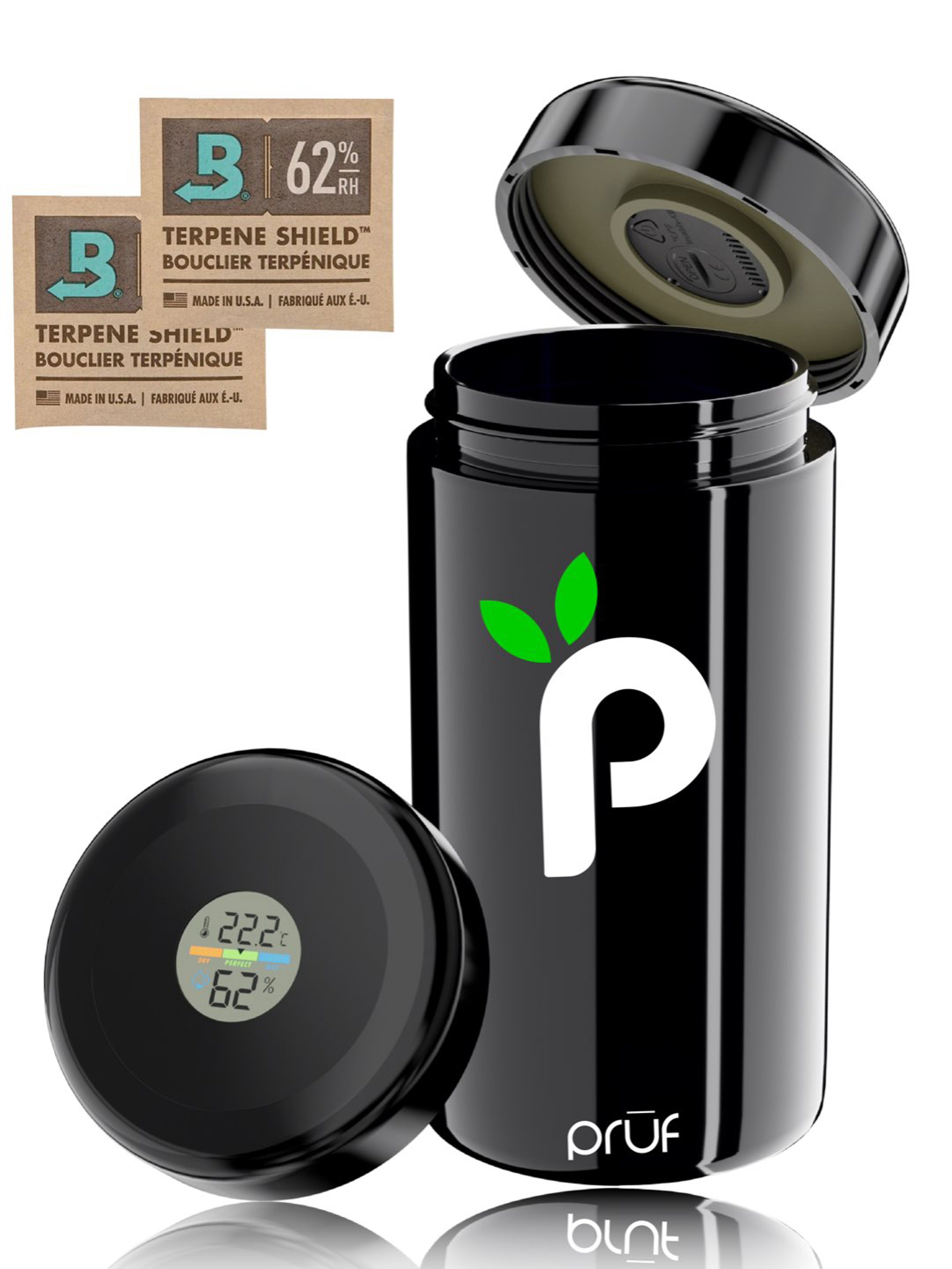 Preview pic of Prūf by Hygenix - 1oz Smell Proof Humidity Monitoring Storage Jar