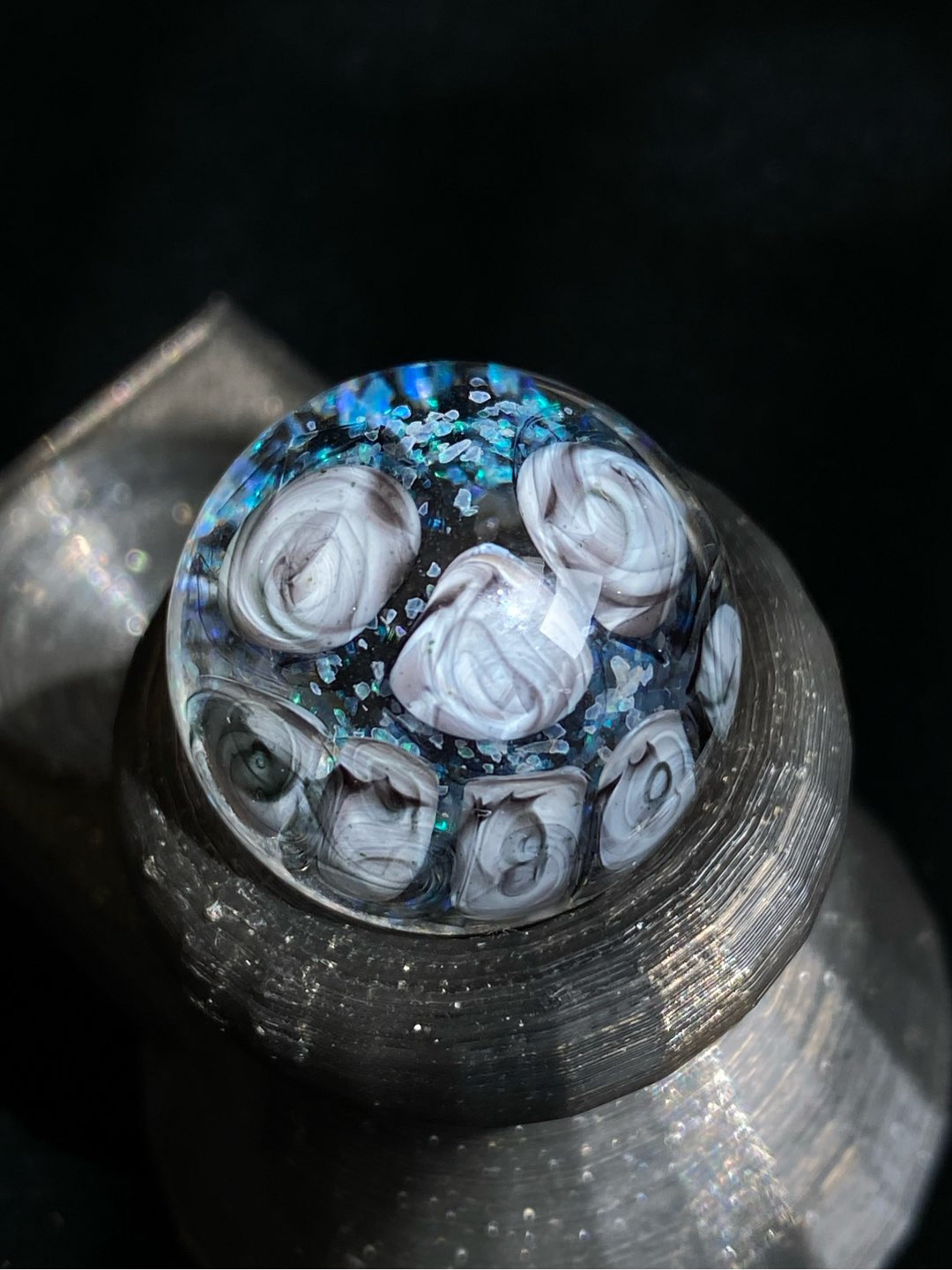 Preview pic of Sapp glass smoked out smiley marble with crushed opal