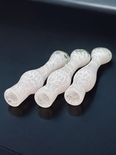 Preview pic of Hand-Blown Pink & White Chillum Glass Pipe – 3.5” to 3.8” | Made in USA