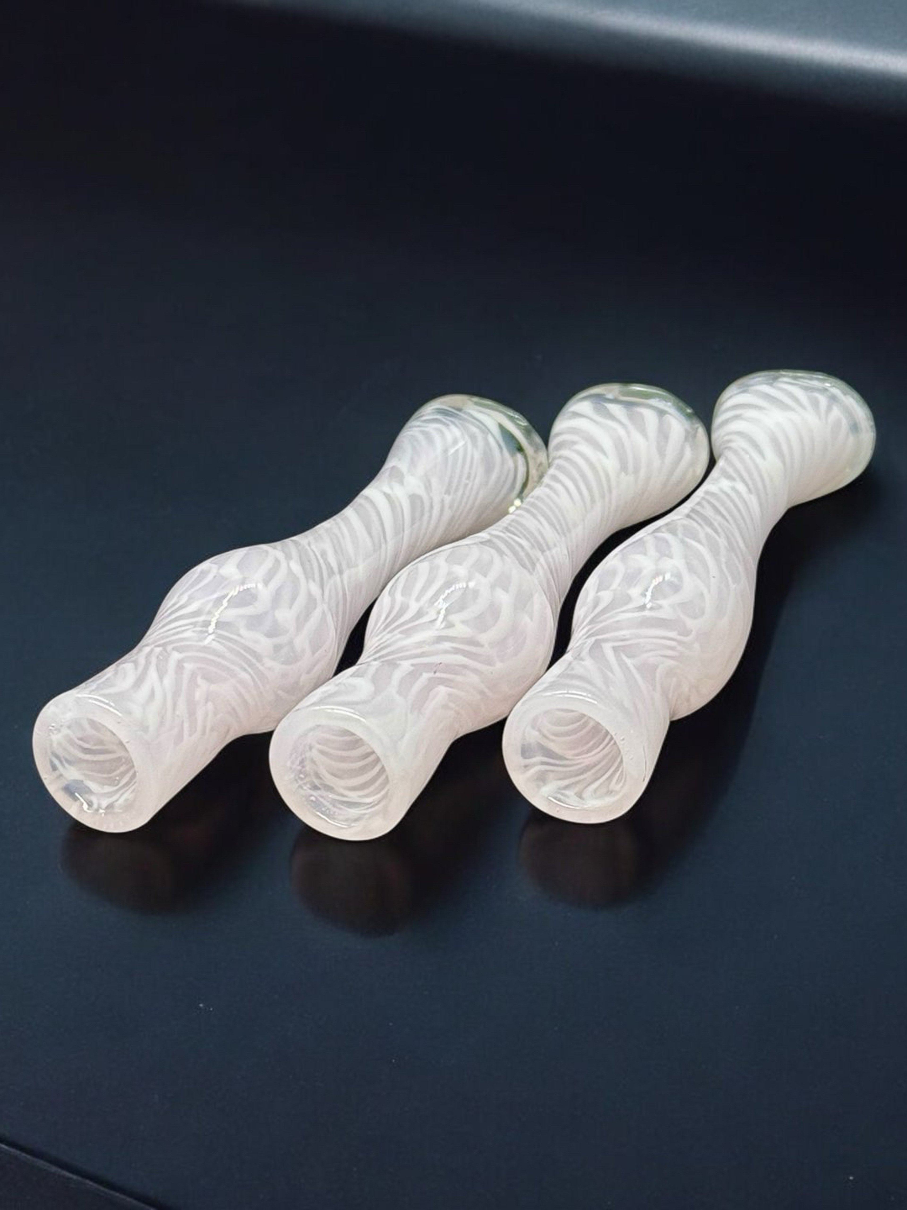 Hand-Blown Pink & White Chillum Glass Pipe – 3.5” to 3.8” | Made in USA image 0