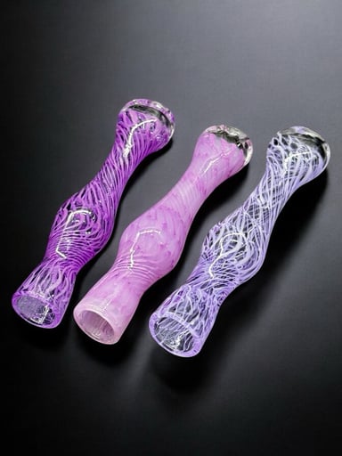 Preview pic of Hand-Blown Chillum Glass Pipe – Pink & Purple Swirl, 3.5”-3.8” – Made in USA