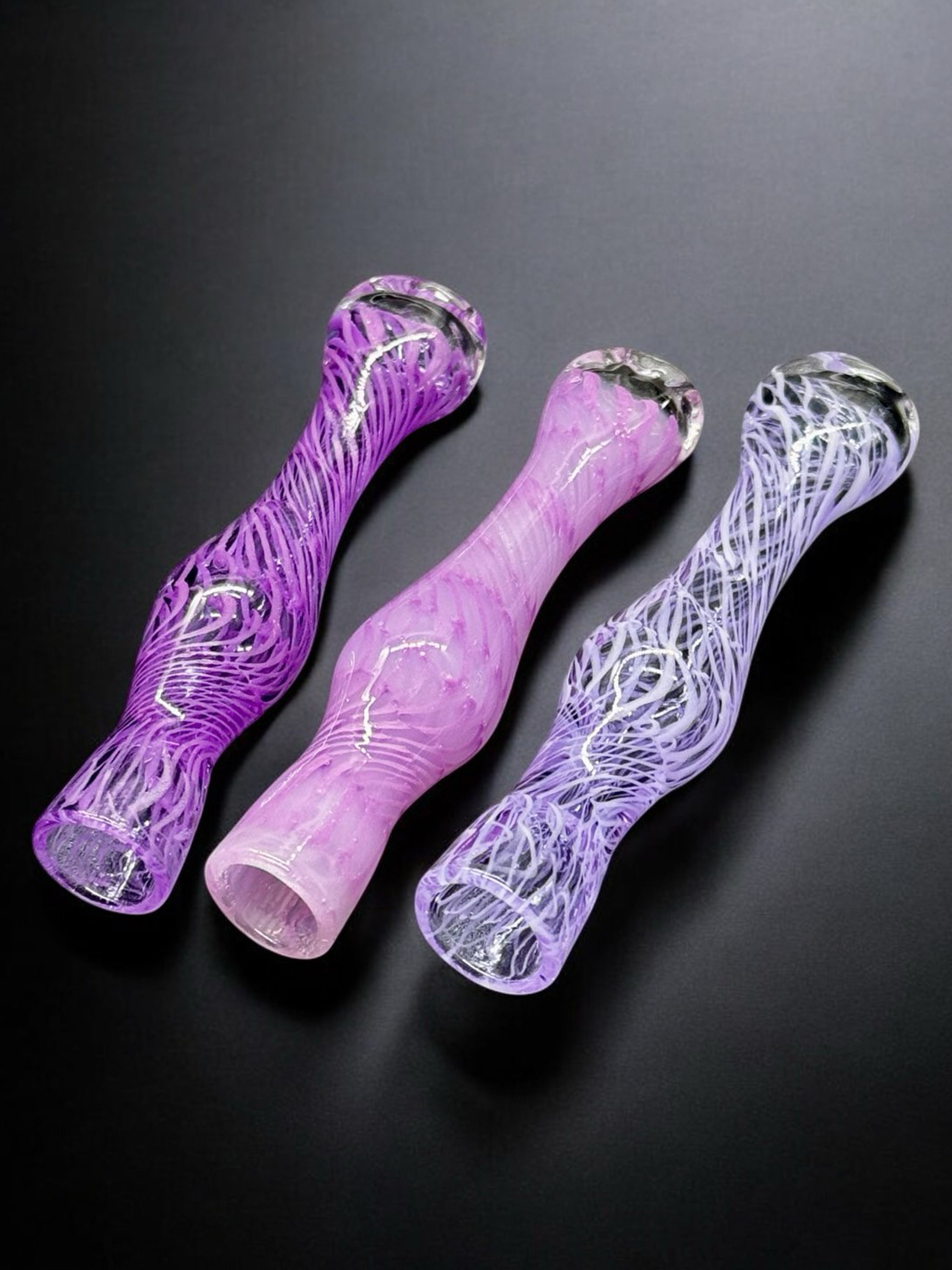 Hand-Blown Chillum Glass Pipe – Pink & Purple Swirl, 3.5”-3.8” – Made in USA image 0