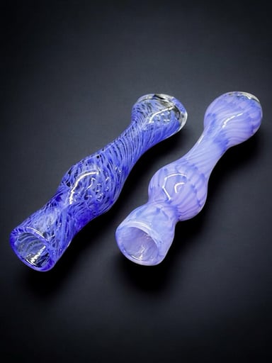 Preview pic of Hand-Blown Glass Chillum Pipe – Purple Swirl, 3.5”-3.8”, Made in USA (1pc)