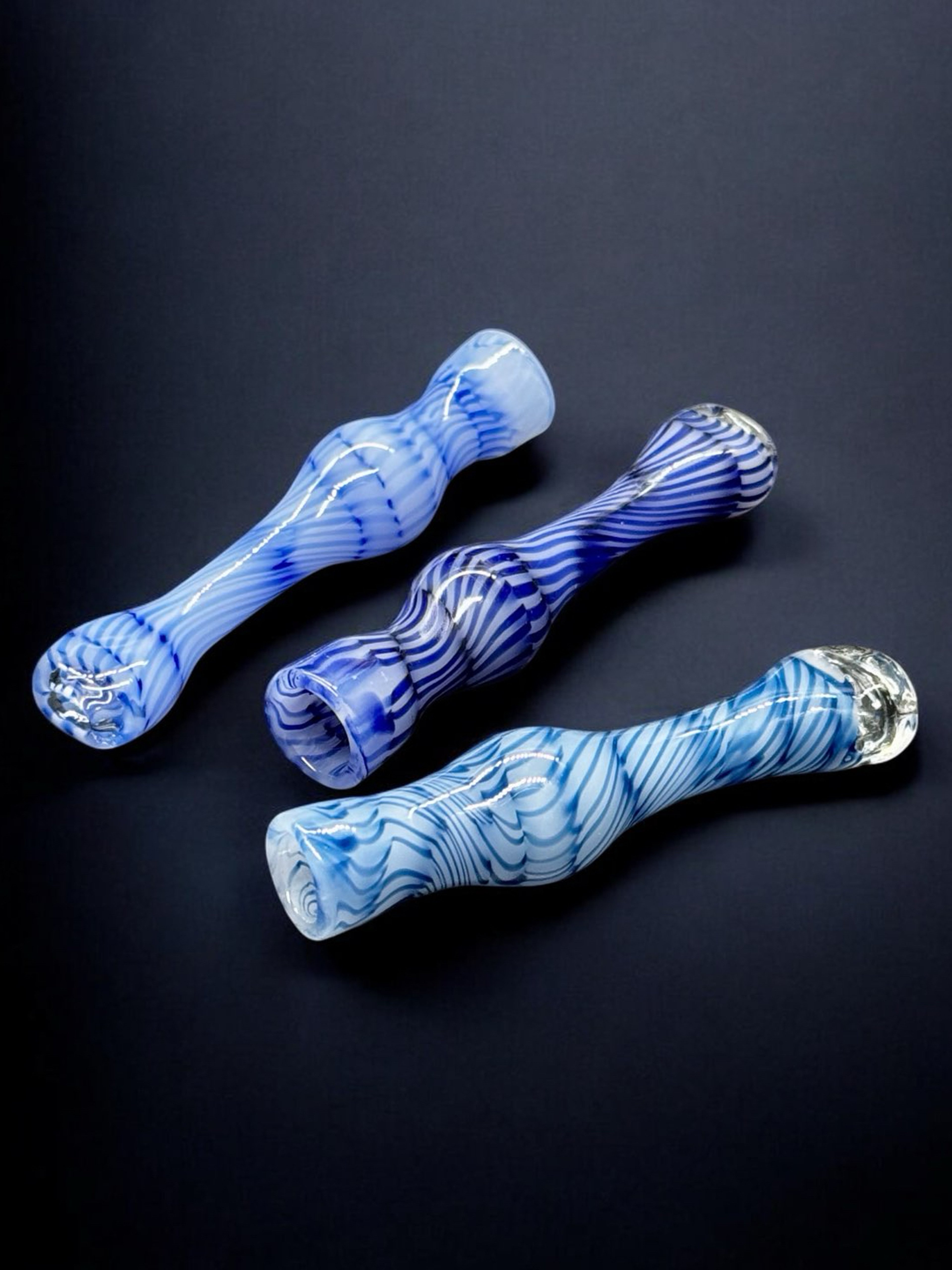 Hand-Blown Blue Swirl Chillum Glass Pipe – 3.5”–3.8” | Made in USA image 0
