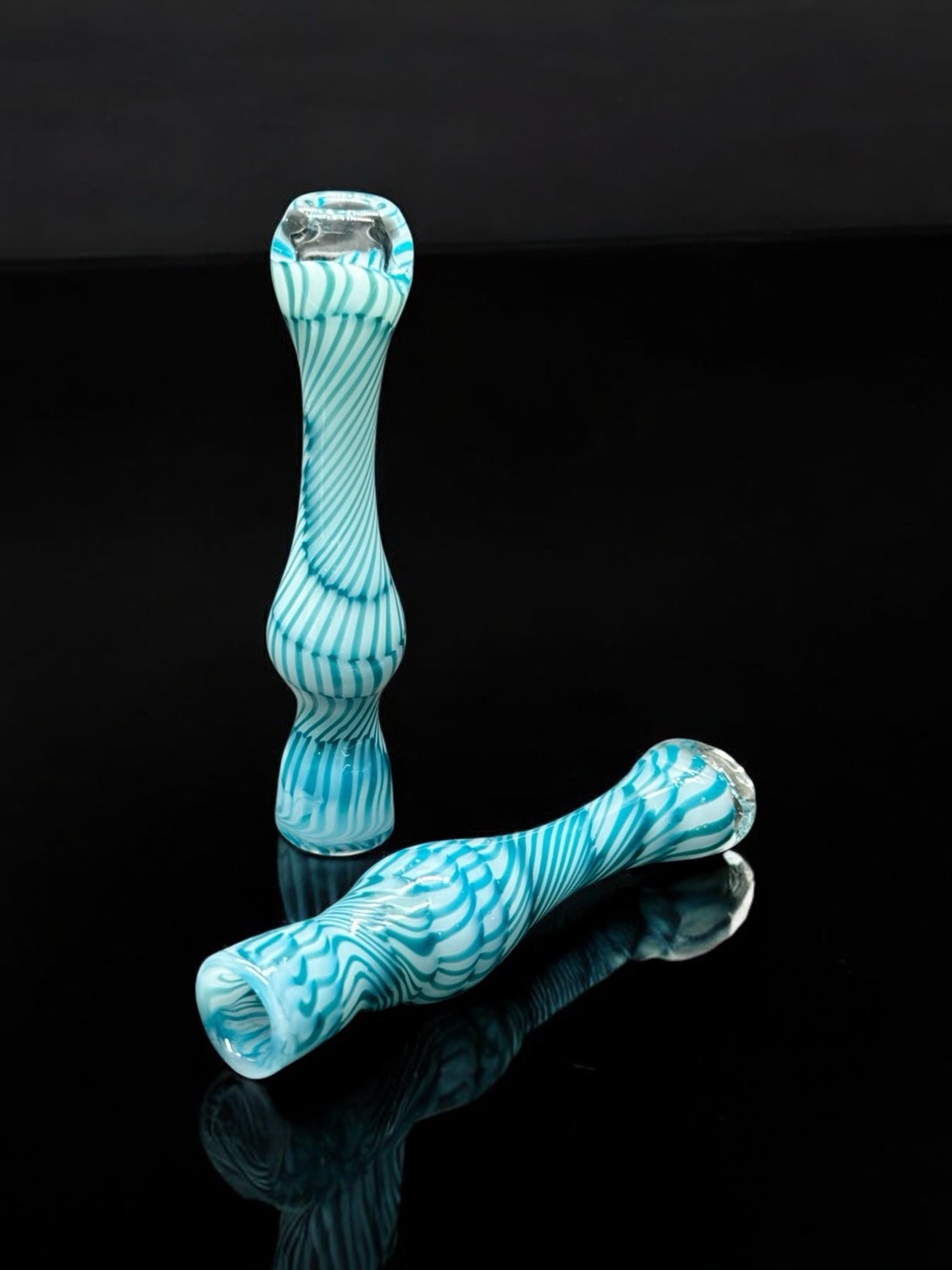 Hand-Blown Turquoise Swirl Chillum Pipe – 3.5” to 3.8” – Made in USA image 0