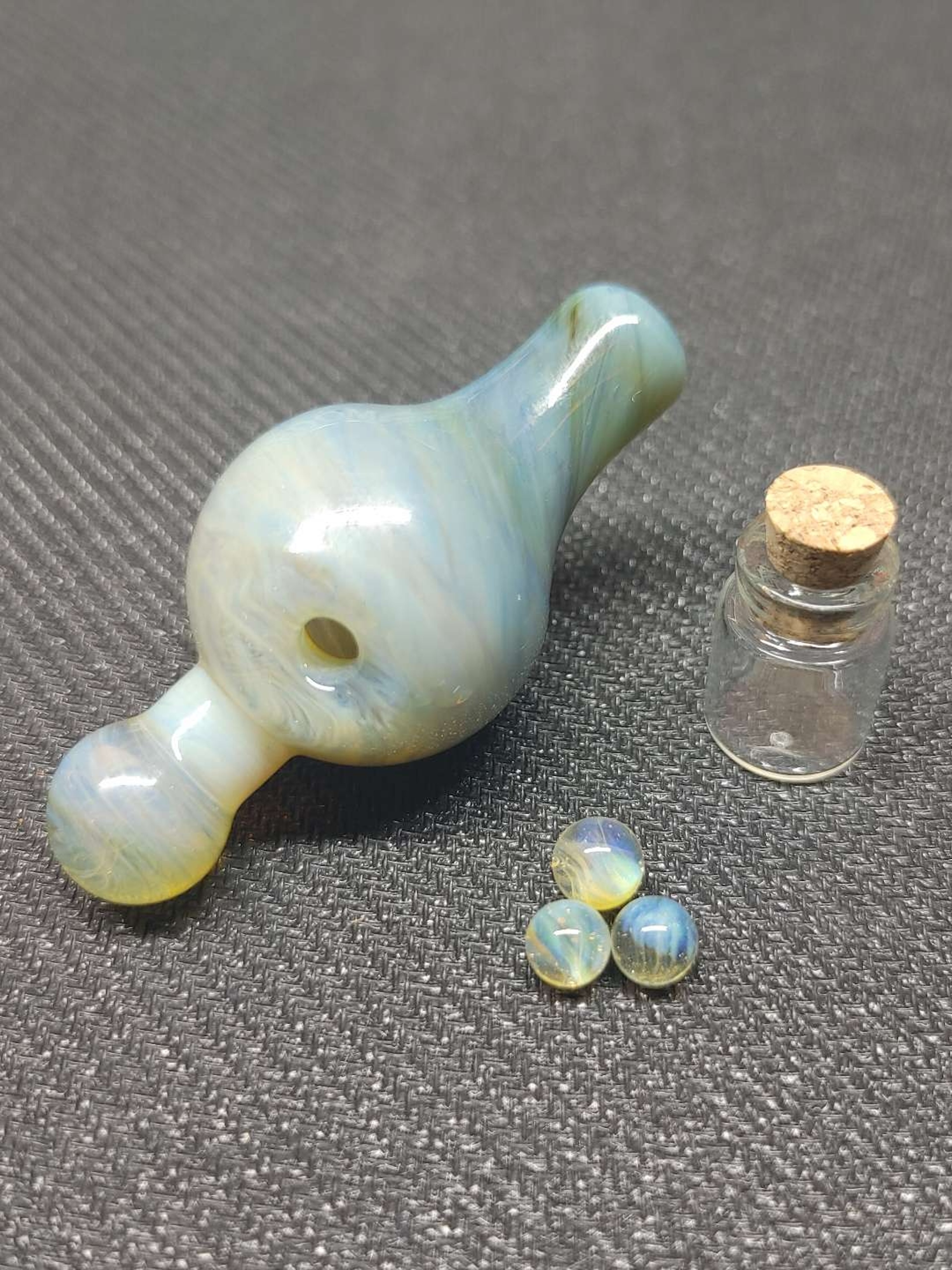 Preview pic of Glass Carb Cap with Beautiful Ocean Colors and a Set of Terp Pearls!