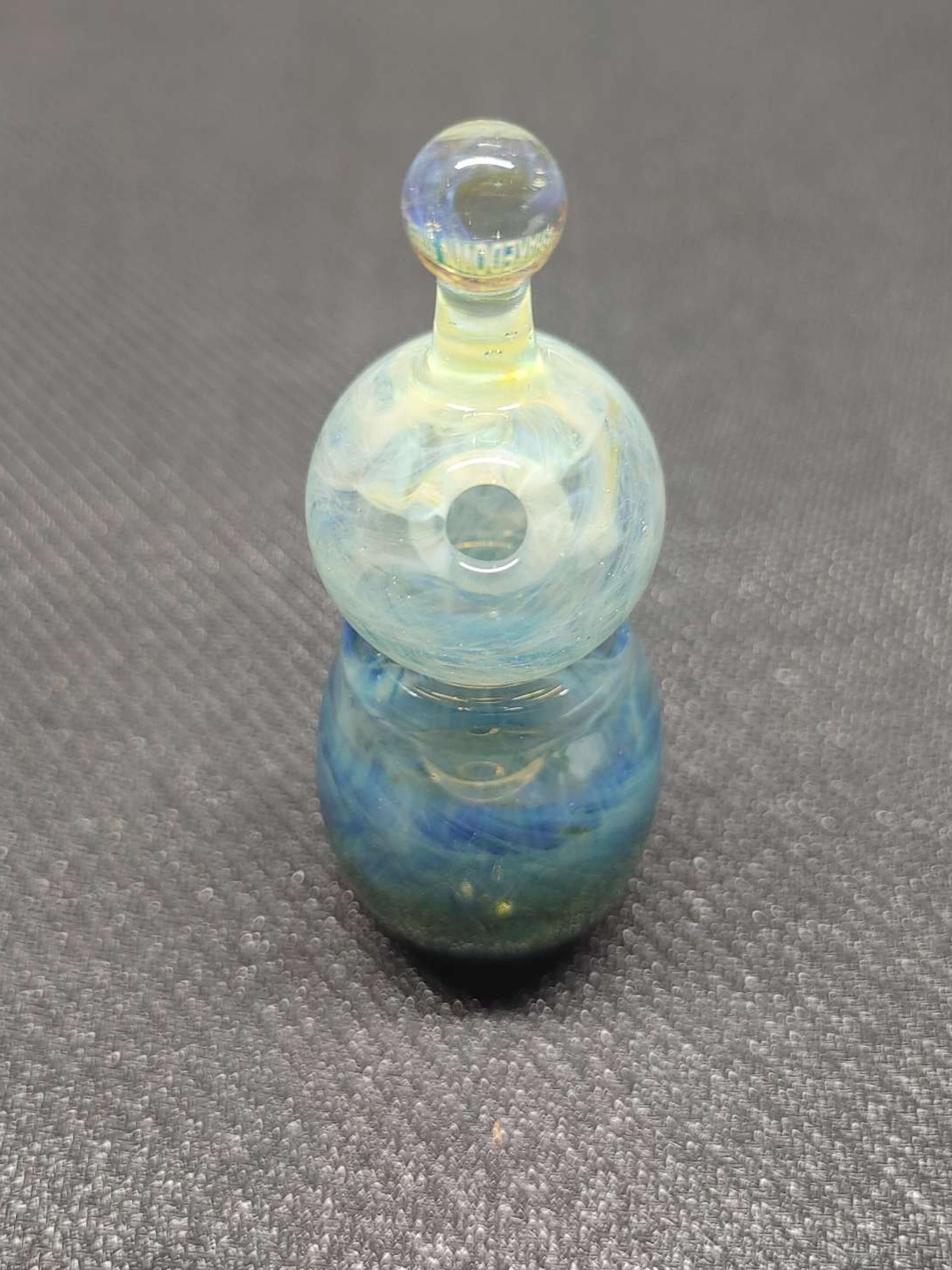 Preview pic of Custom Blue & Green Carb Cap & Vase Set! Hand Blown in Oregon!