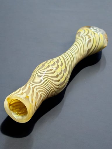Preview pic of Hand-Blown Yellow Swirl Chillum Glass Pipe – 3.5” Unique Patterned One-Hitter