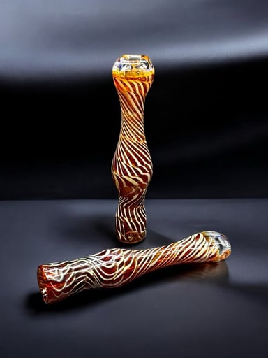 Preview pic of Amber Swirl Hand-Blown Chillum Glass Pipe – 3.5” Artistic One-Hitter