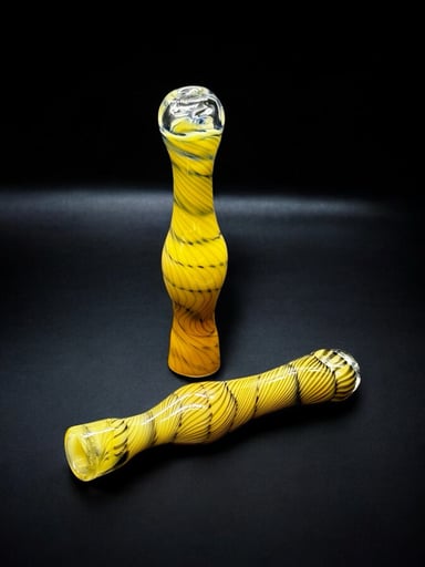 Preview pic of Yellow & Black Swirl Chillum Glass Pipe – 3.5” Hand-Blown One-Hitter