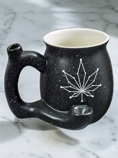 Preview pic of Speckled Galaxy Leaf Ceramic Mug Pipe – Black