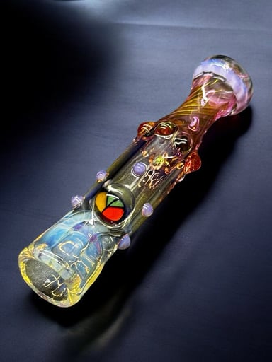 Preview pic of Hand-Blown Fumed Chillum Glass Pipe with Dot & Marble Art – 3.3” USA-Made