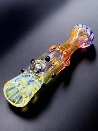 Preview pic of Hand Blown Chillum Pipe with Cartoon Art Dome – 3.5” Unique Textured Glass – Made in USA