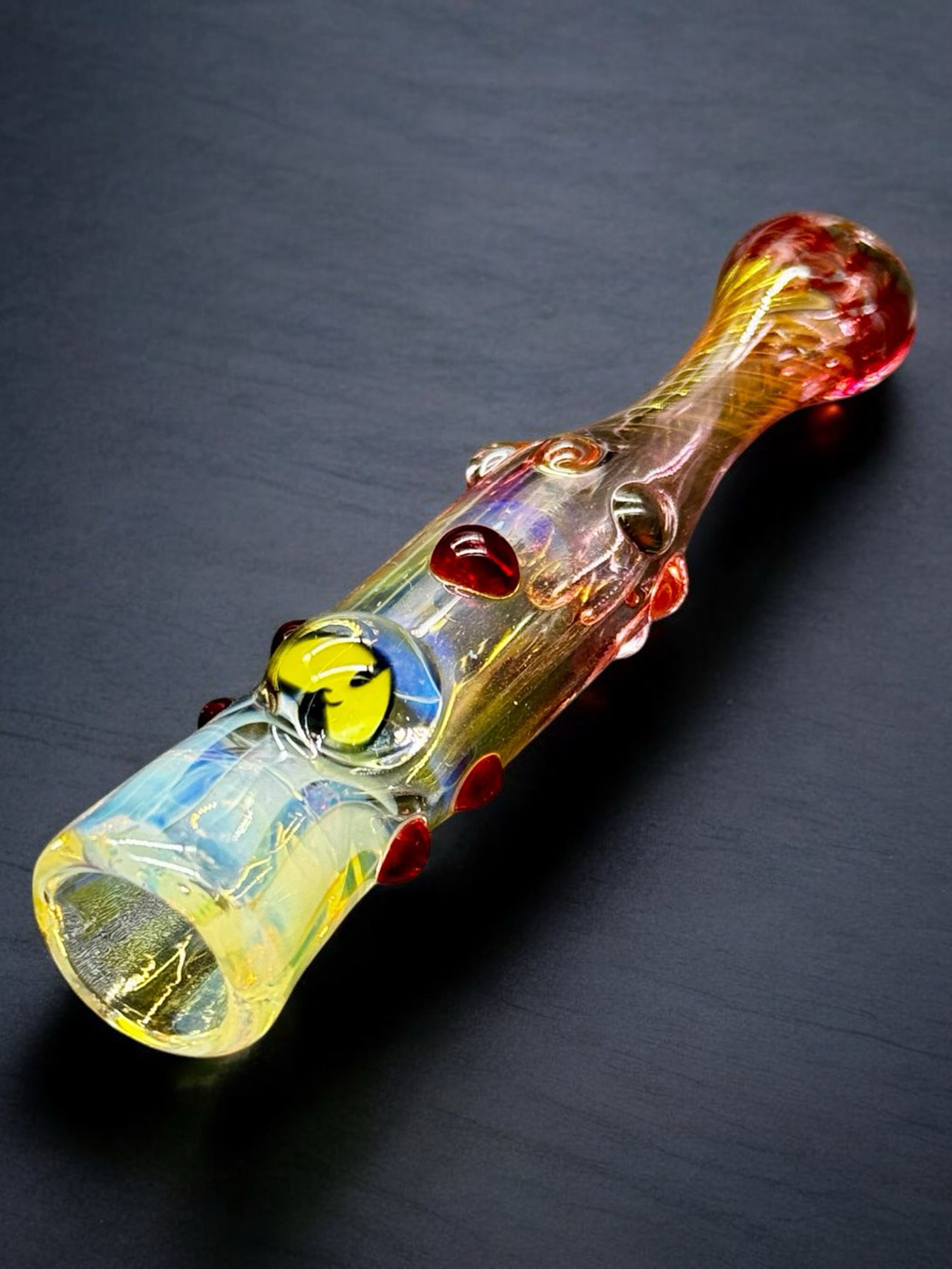 Wu-Tang Clan Chillum Pipe – Hand Blown Glass with Logo Dome – 3.5” Textured Rainbow USA Made image 0