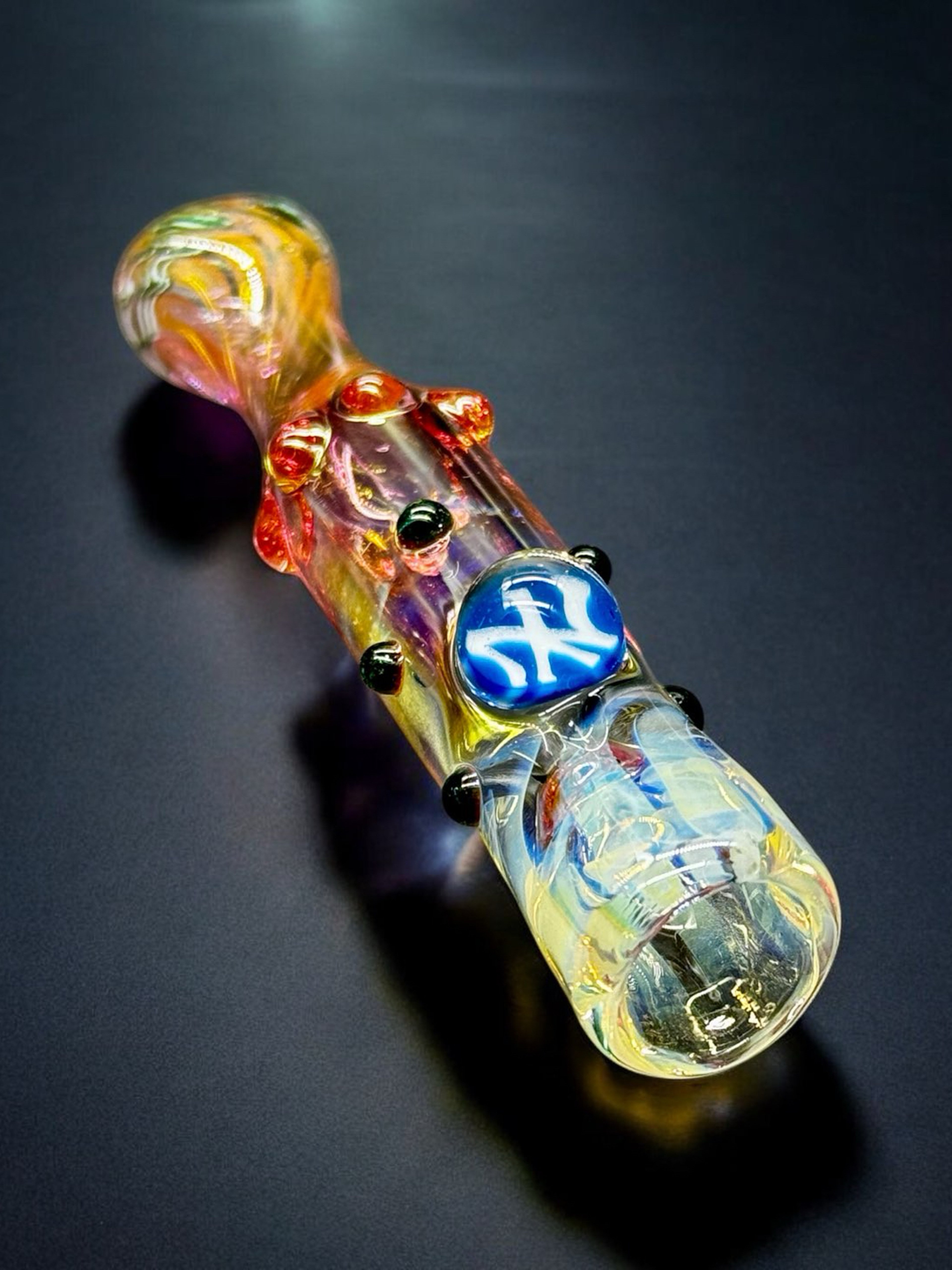 NY Logo Chillum – Hand-Blown USA Glass – 3.2”-3.4” Yankees Style Pipe image 0