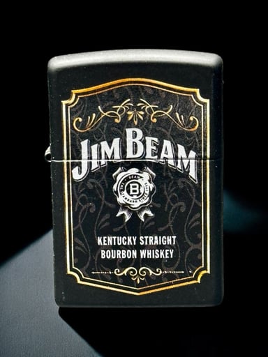 Preview pic of Zippo Jim Beam Bourbon Whiskey Lighter – Authentic Windproof Matte Black Collectible