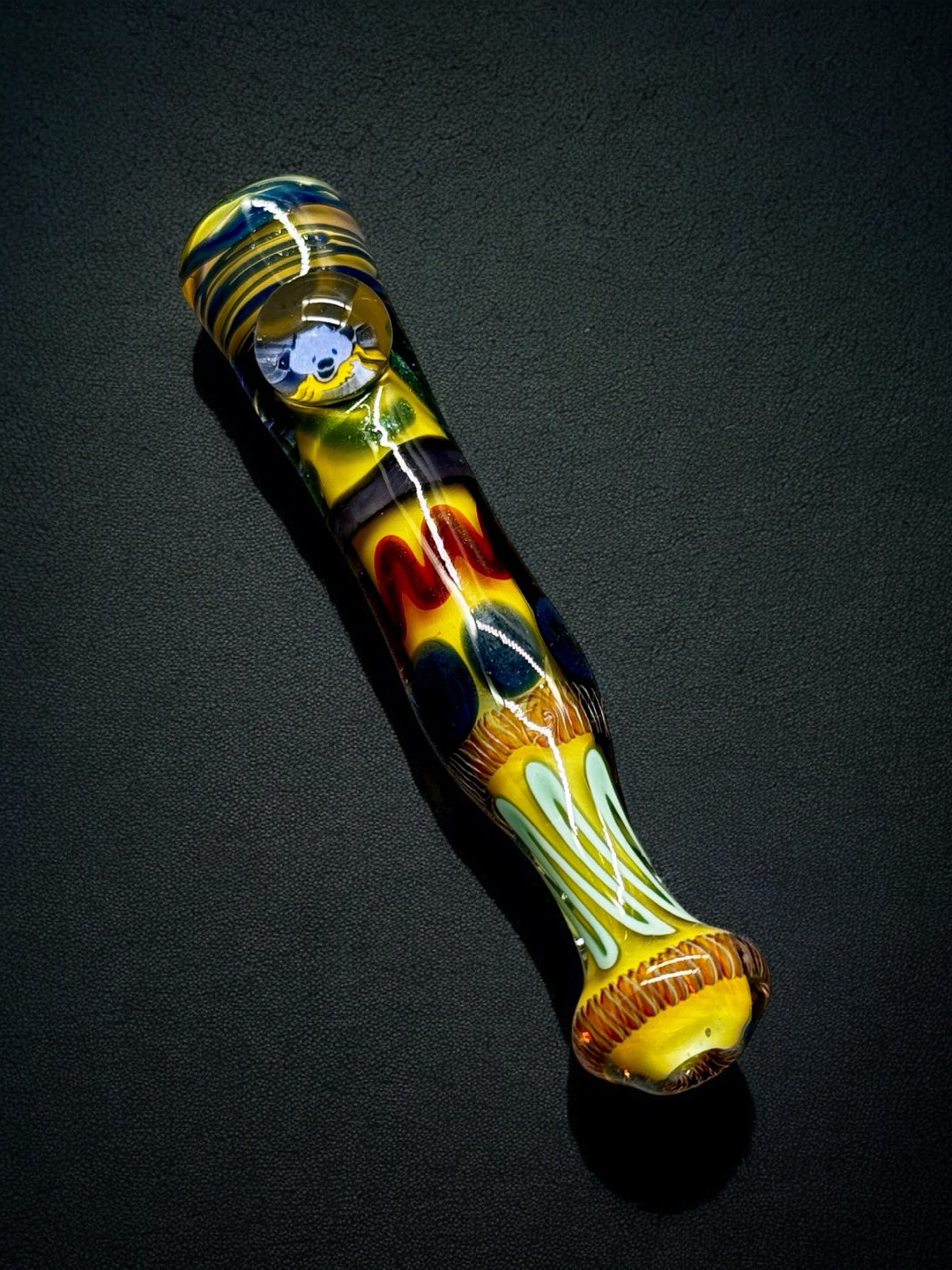Hand-Blown Glass Chillum Pipe – Made in USA, Colorful Swirl Design, 3.5”–4” image 0