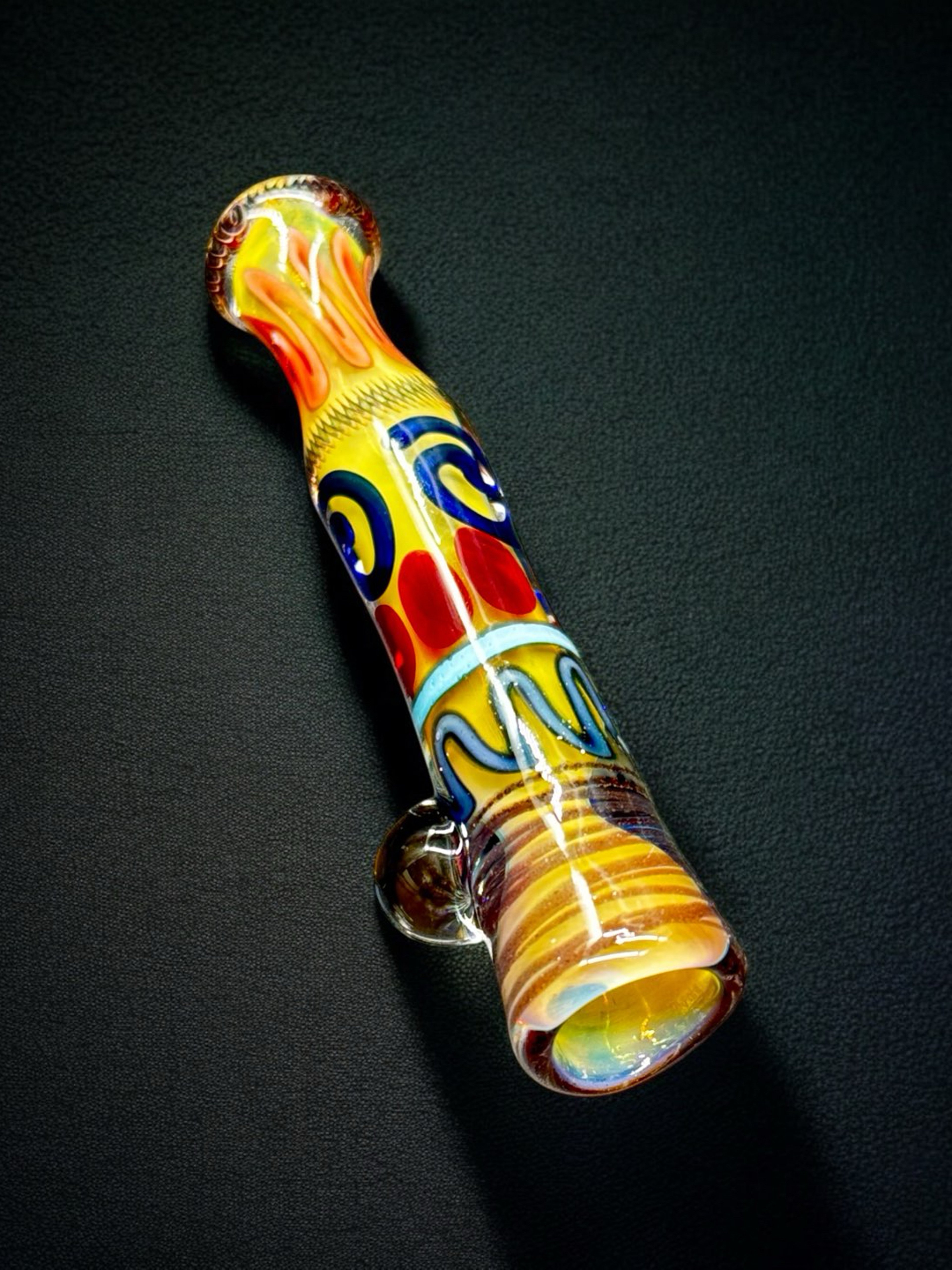 Hand-Blown Glass Chillum Pipe – Made in USA, Vibrant Swirl Pattern with Marble Accent, 3.5”-4” image 0