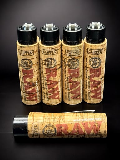 Preview pic of RAW Clipper Lighters – 5 Pack | Refillable Butane Lighters with RAW Cork Design (Prefilled)