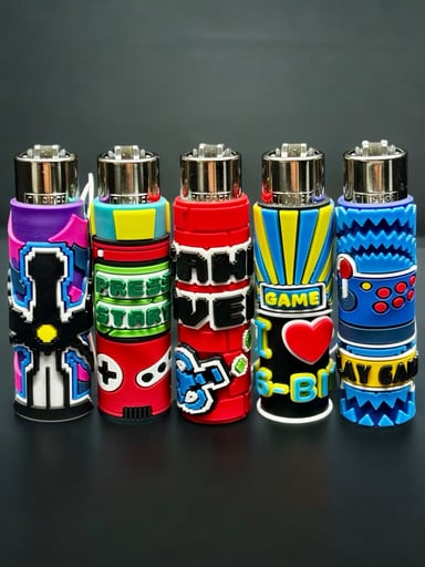 Preview pic of Clipper Lighters – 5 Pack | Gamer Edition with Hand-Sewn 3D Covers | Refillable & Prefilled