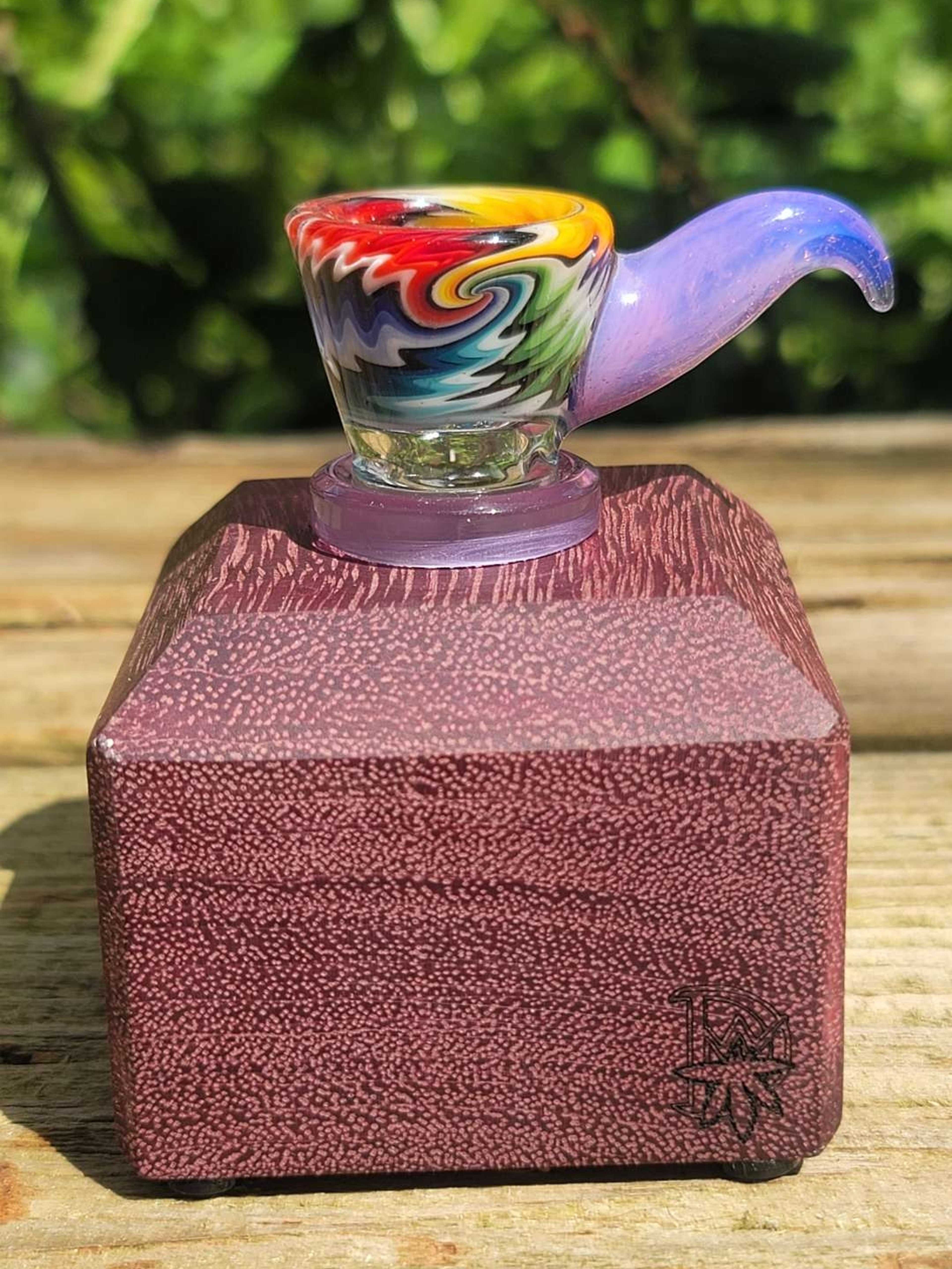 Preview pic of KJH 4 hole wig wag slide with Purple Heart Dank Woodworks stand