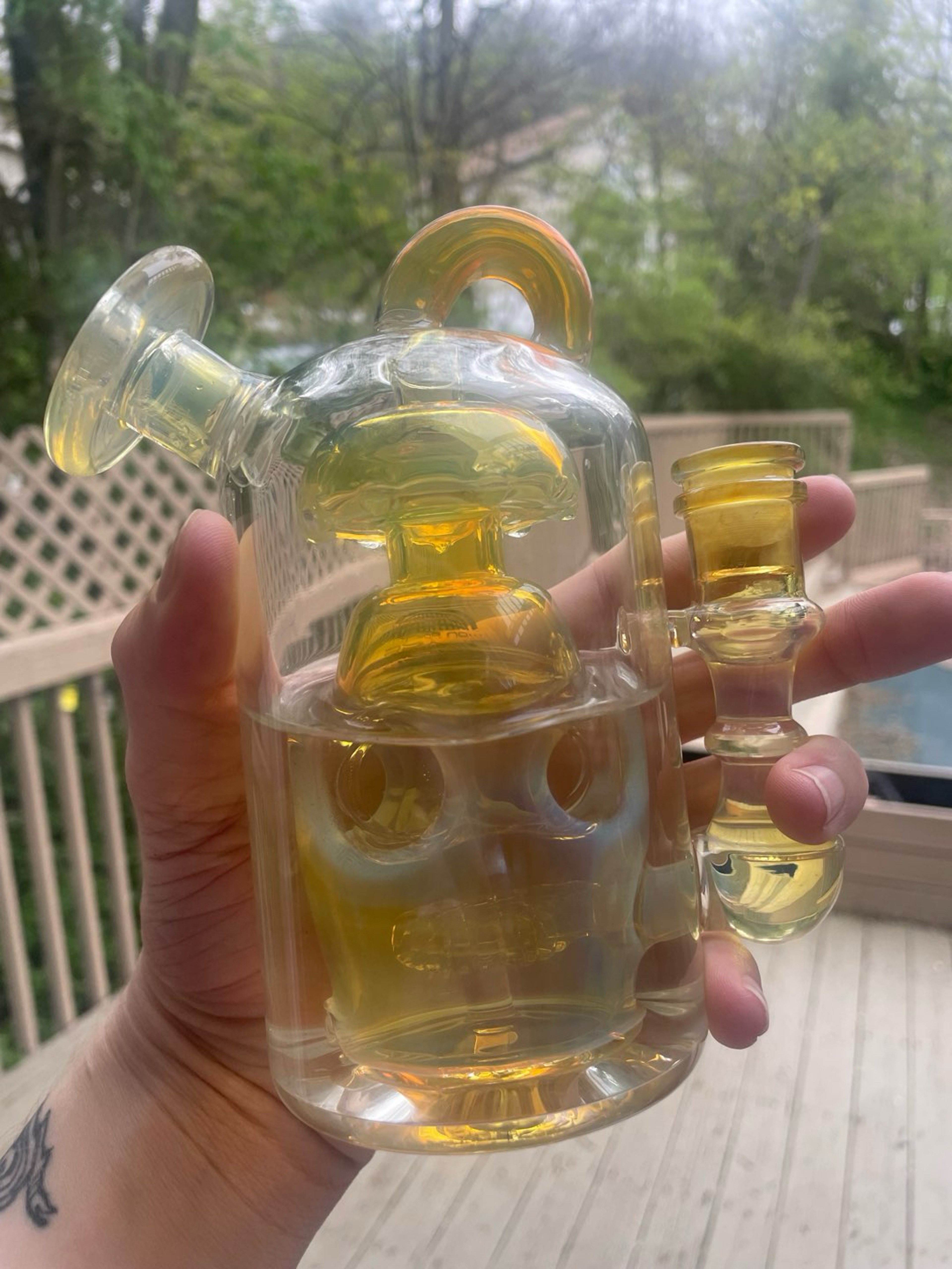 Preview pic of 6" Mini Recycler Bong with 14mm Horn Slide
