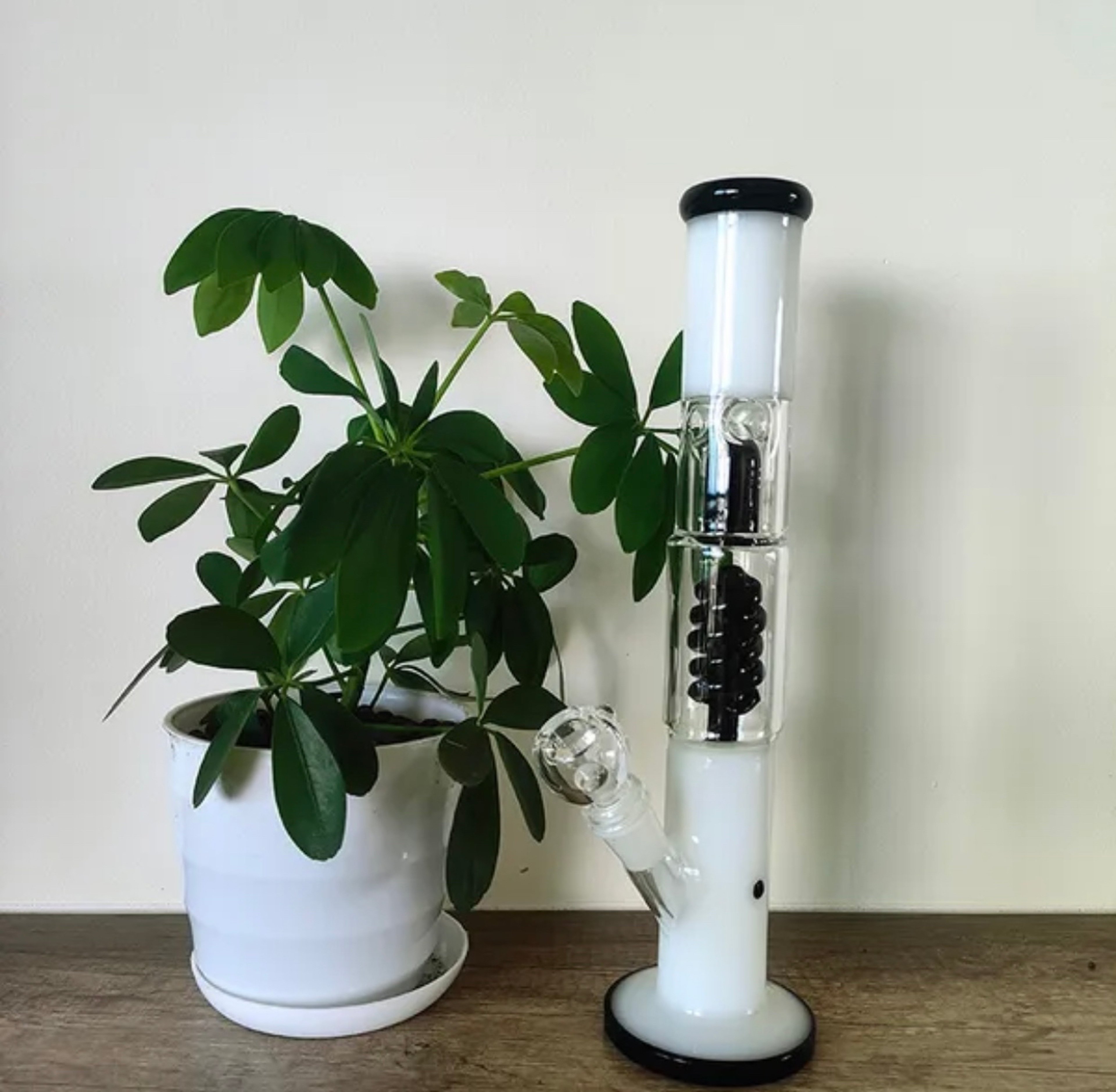 Preview pic of 13.4 Inch Grace Glass Black Coil diffused Downstem Bong