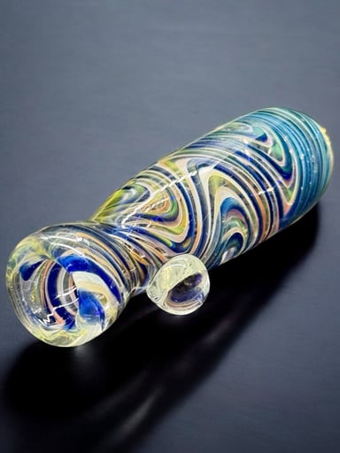 Preview pic of 3” Rainbow Swirl Chillum Pipe – Fumed Glass One-Hitter | Hand-Blown in USA