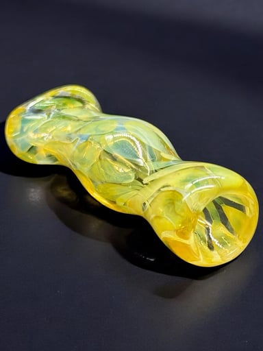 Preview pic of 3” Yellow Fumed Glass Chillum – Hand-Blown One-Hitter | Wavy Design | Made in USA