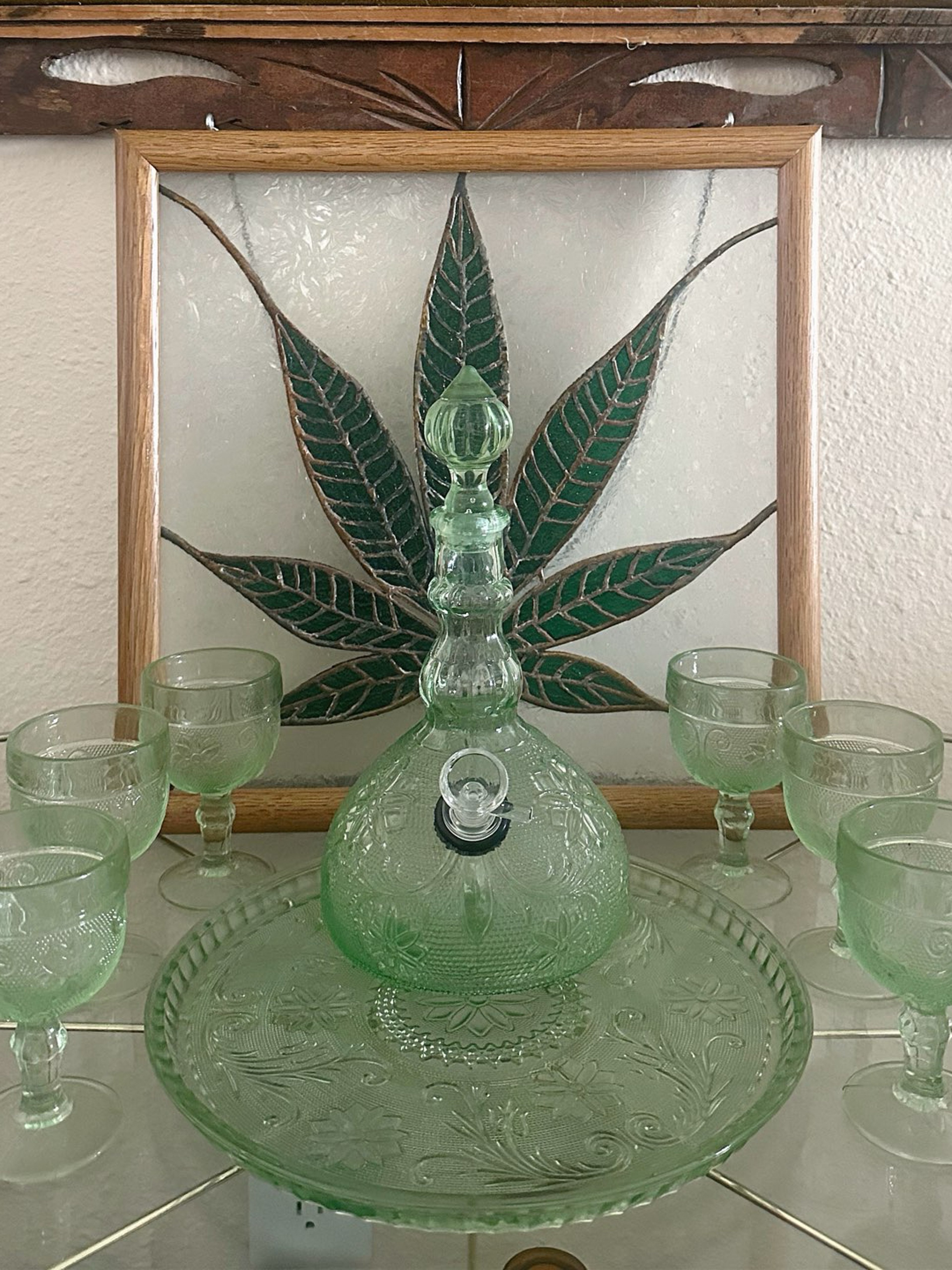 Preview pic of vintage tiara chantilly converted decanter with rolling tray & goblets