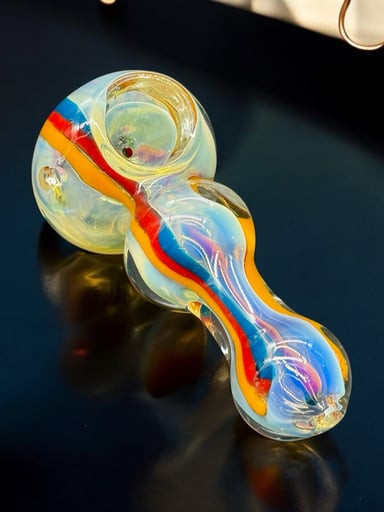 Preview pic of Hand-Blown Rainbow Swirl Glass Pipe – 3.5”