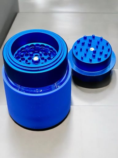 Preview pic of 2-in-1 Glass Jar with Built-In Grinder – 4” Tall, 2.7” Wide, Blue with Silicone Protection