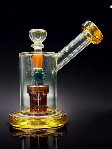 Preview pic of 6.5” Glass Bong with 4-Leg Perc – Amber Accents – 14mm Male Bowl