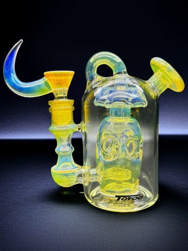 Preview pic of 6” Mini Recycler Bong – Fumed Yellow Glass with 14mm Male Horn Bowl