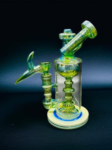 Preview pic of 9” Tall Green Fumed Recycler Bong – 14mm Male Bowl – Multi-Chamber Diffusion