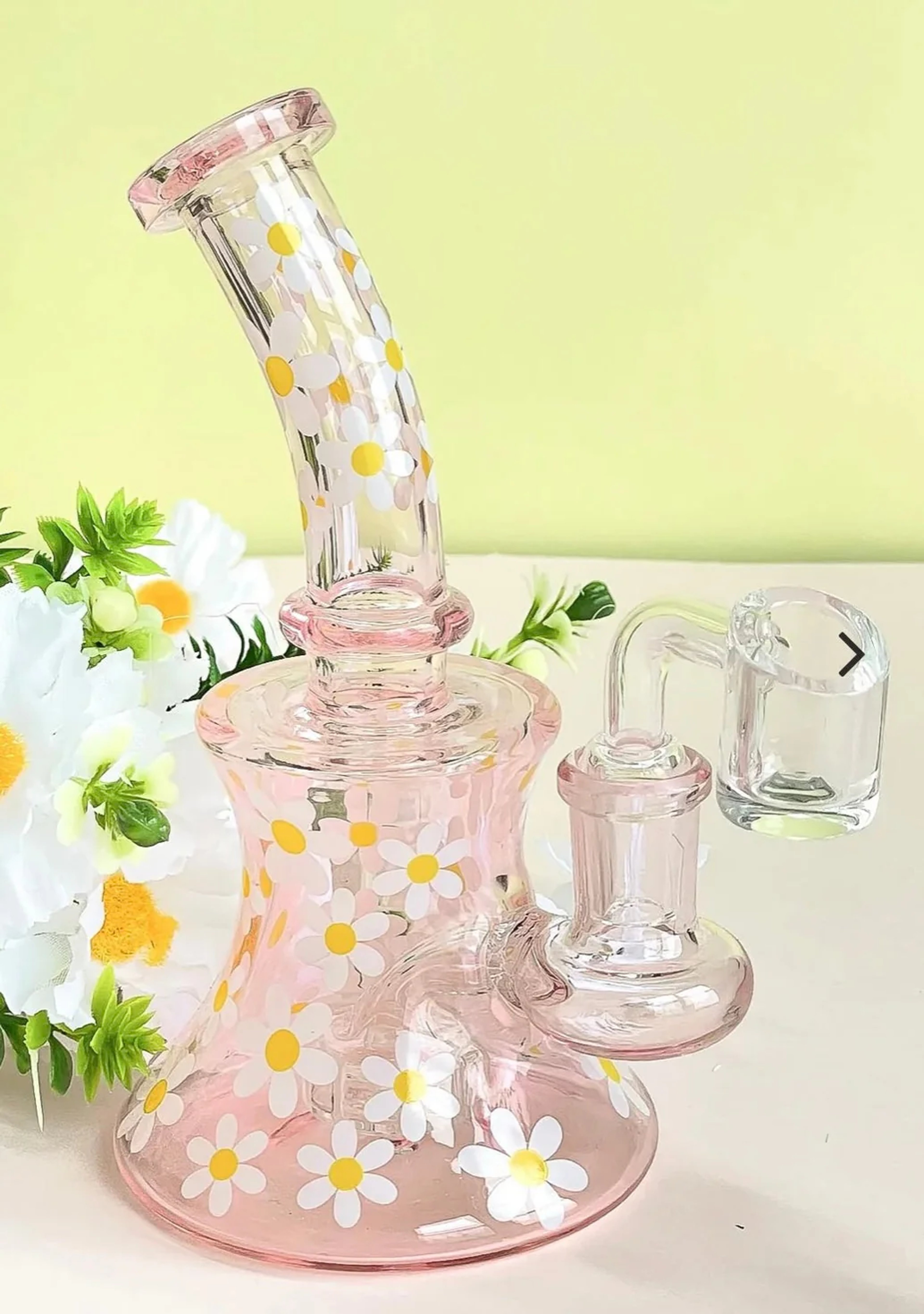 Retro Daisy Glass Dab Rig – Pink & Groovy Vibes image 0