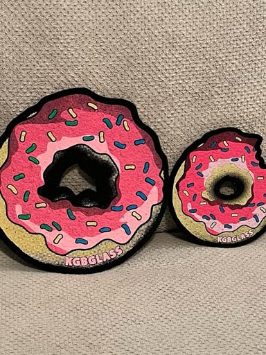Preview pic of Bundle: Strawberry Frosted w/ Sprinkles Doughnut Mats 8” & 5” by KGB Glass x Moodmats