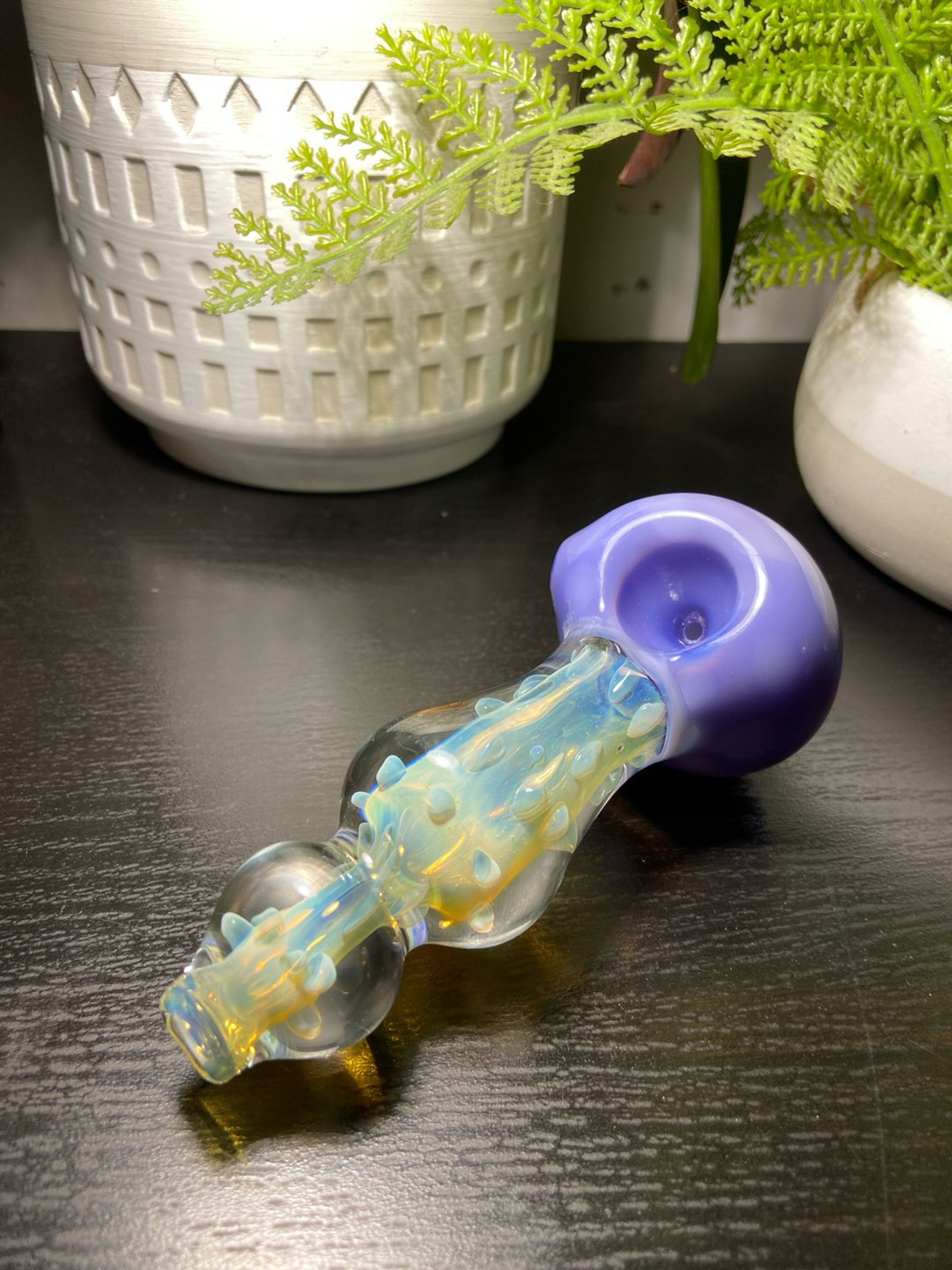 Preview pic of Purple Head Glass Pipe silver Fumed