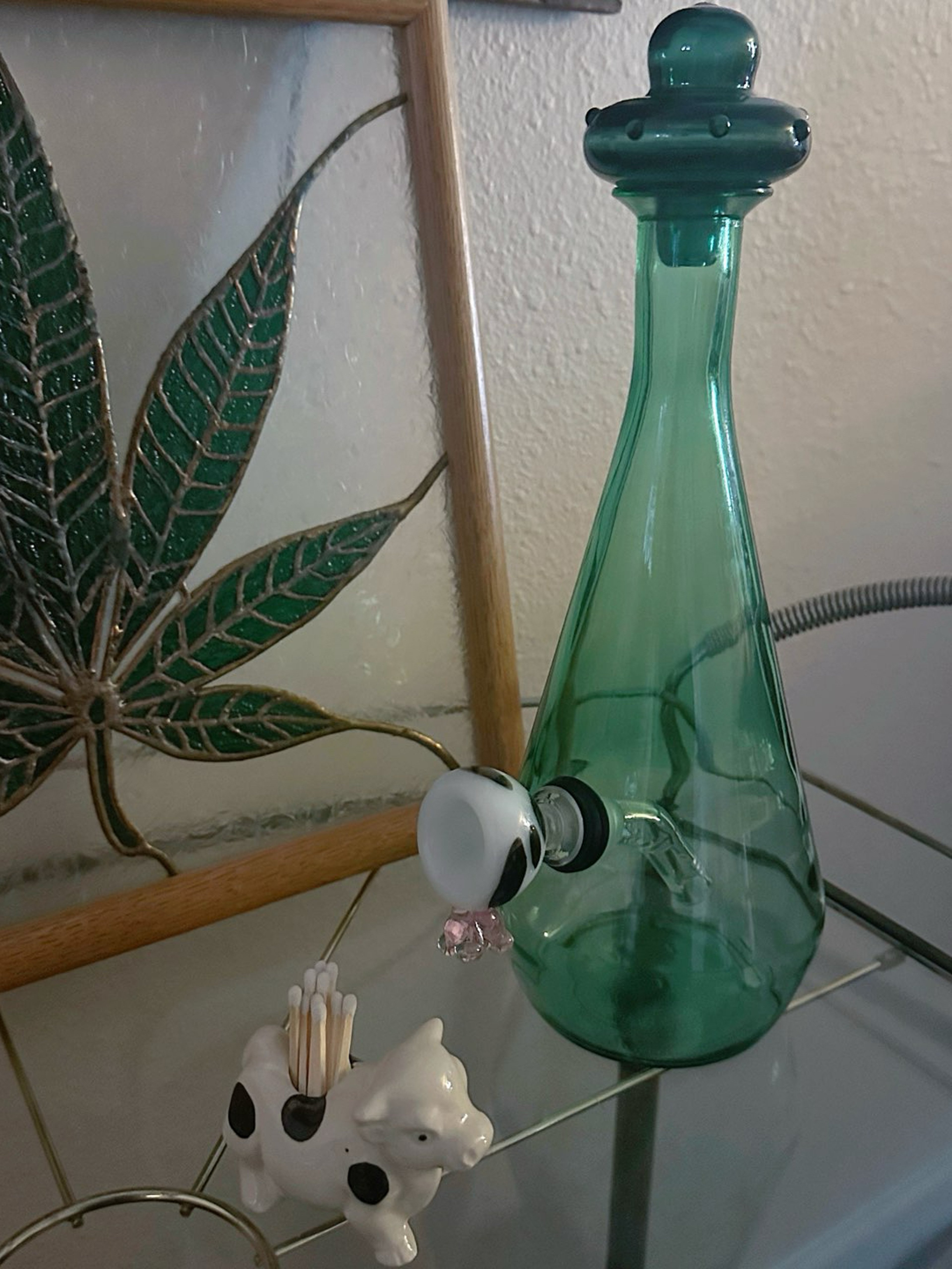 Preview pic of vintage upcycled converted laundry detergent decanter with custom glass ufo topper