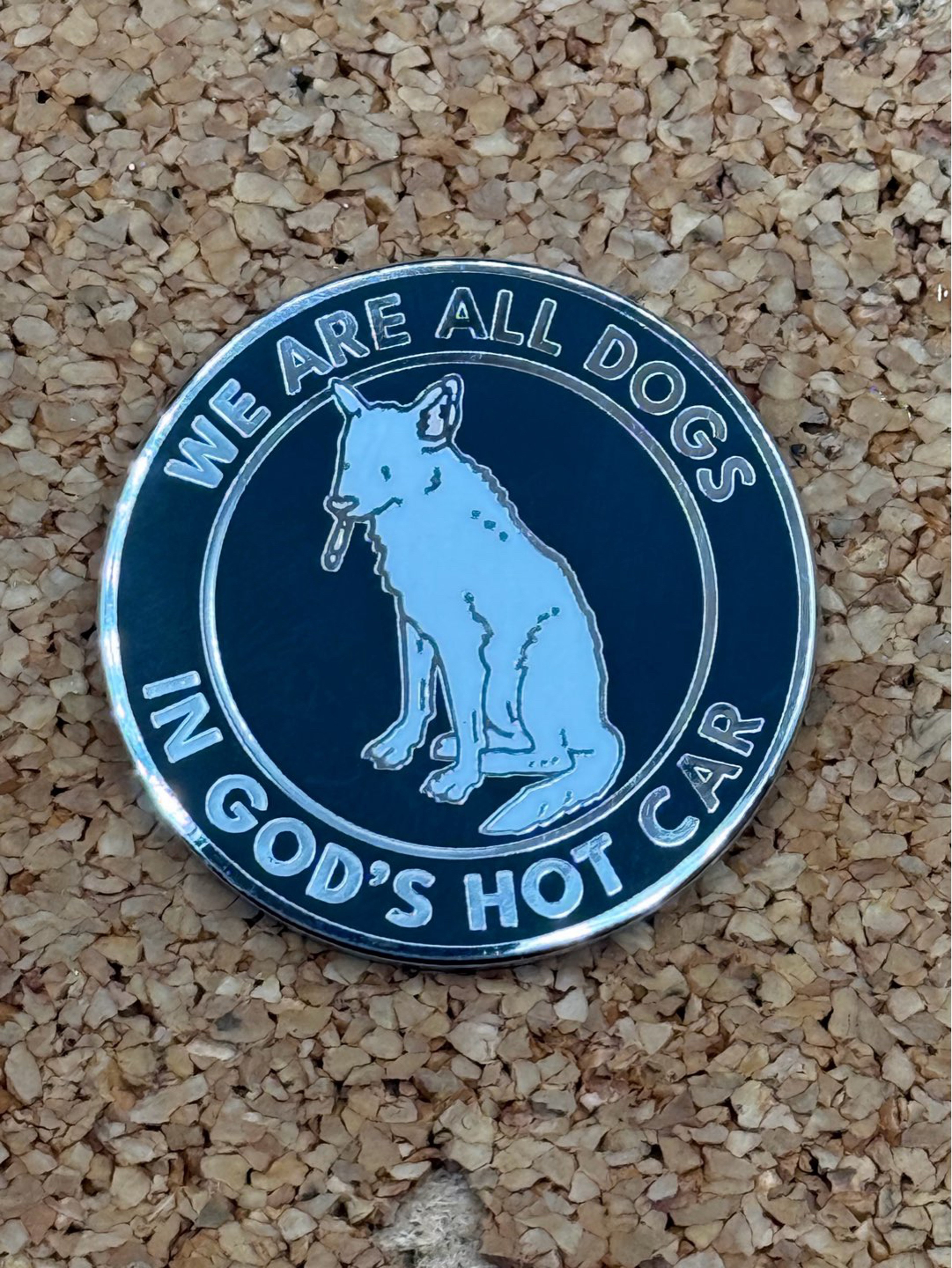 Preview pic of We are all dogs in God’s hot car pin