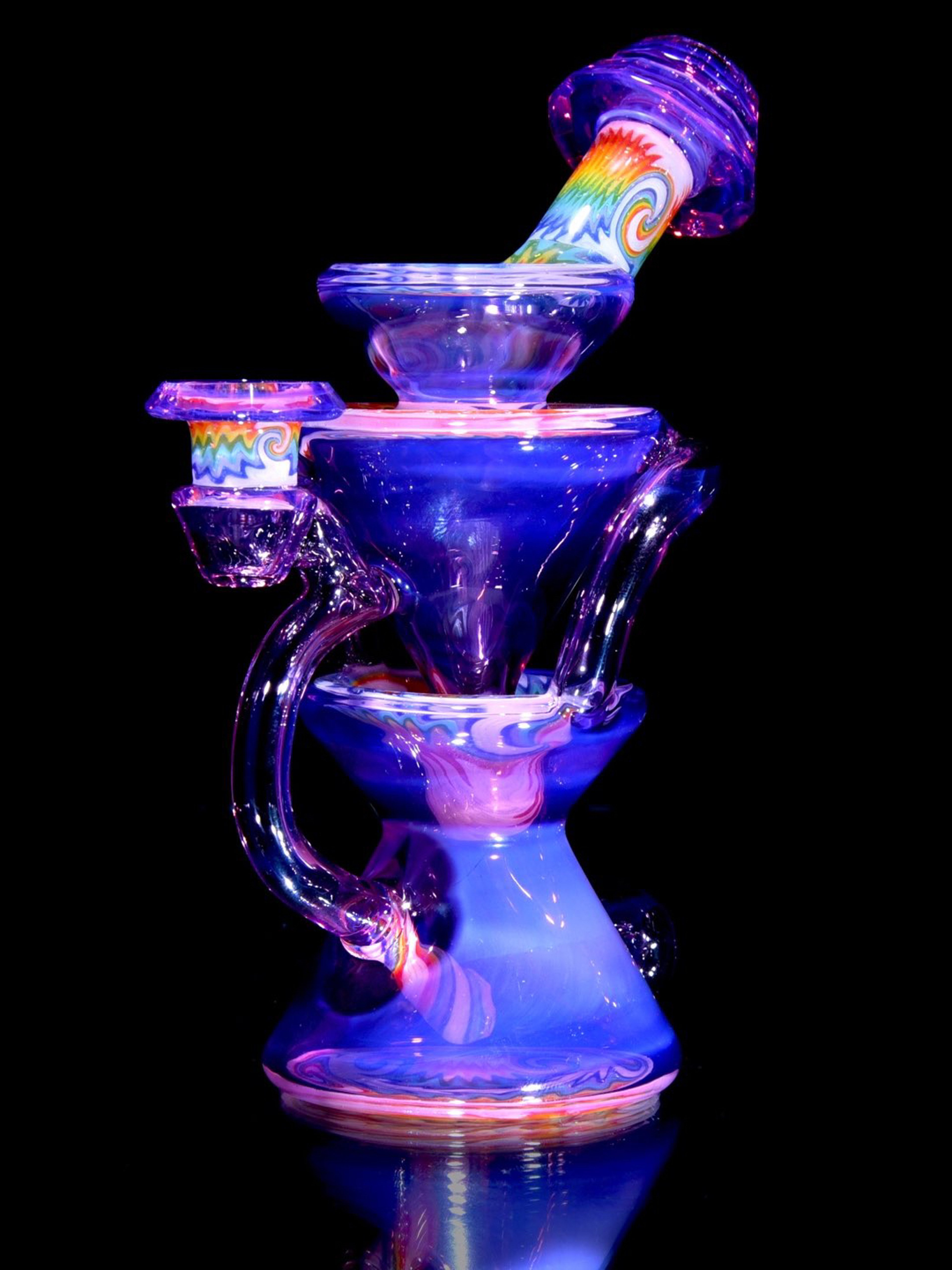 Preview pic of Capt’n Cronic - Faceted Two & Through Double-uptake Floating Recycler - Royal Jelly/Crushed Opal Rainbow Linework - 10mm Female