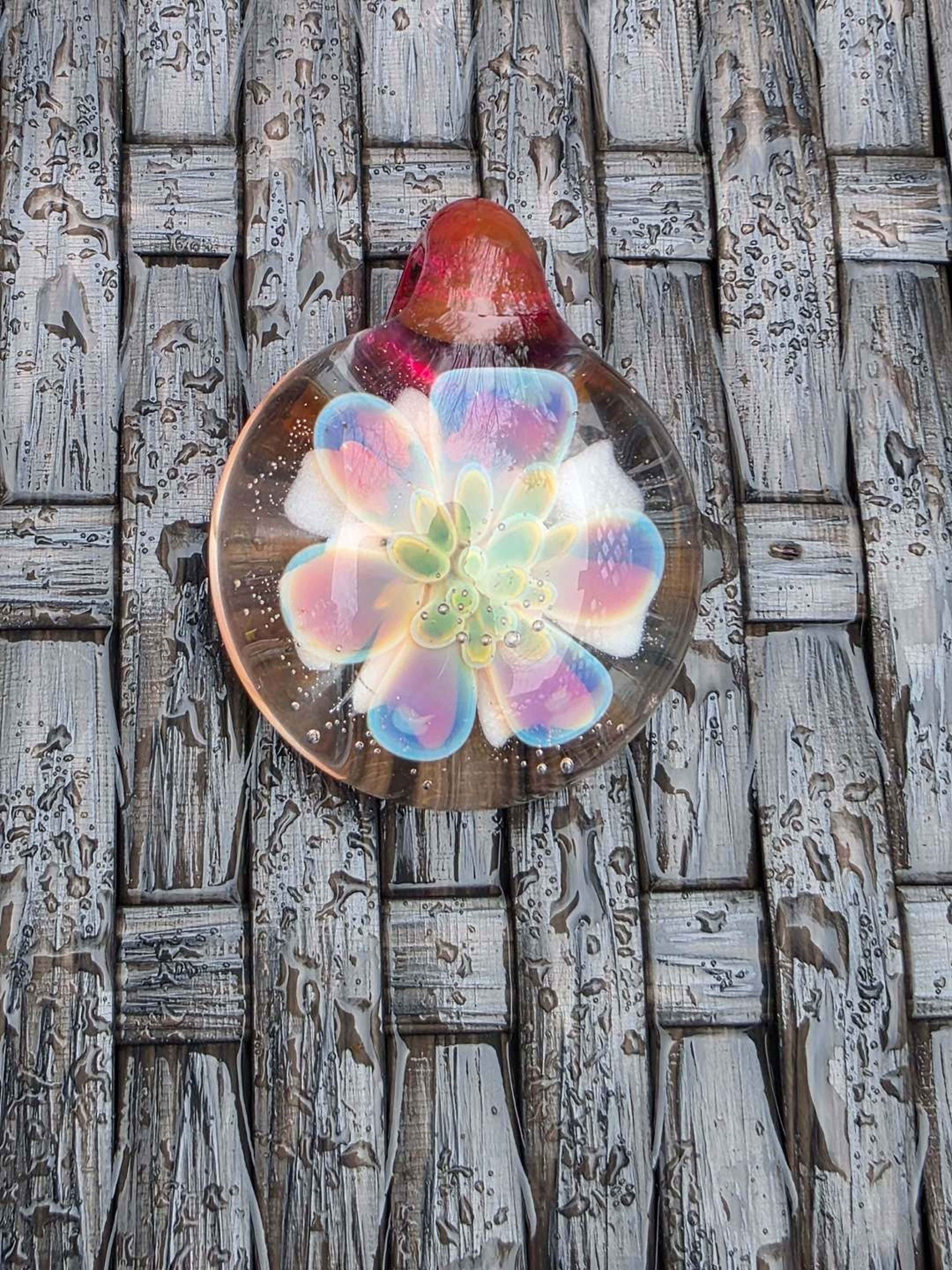 Preview pic of Gold Ruby, Double AP, Star White Flower Implosion Pendant