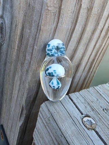 Preview pic of AkriusGlass Star White & Unobtanium Mushroom Pendant